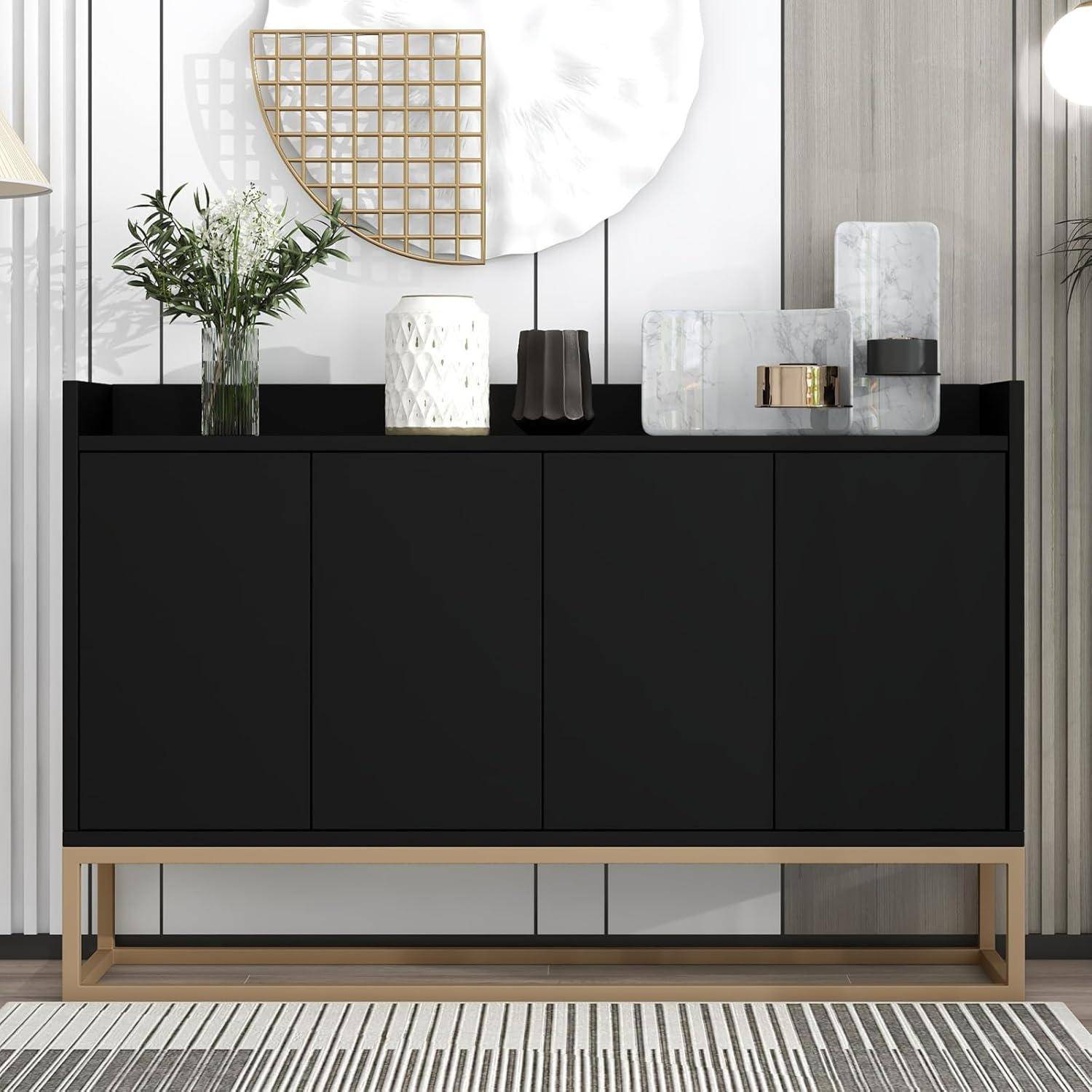 Sideboard, Aufbewahrungsschrank mit Metallbeinen, Küchenmöbel mit 4 Türen und verstellbaren Regalen, Küchenschrank 120 x 30 x 80 cm für Esszimmer