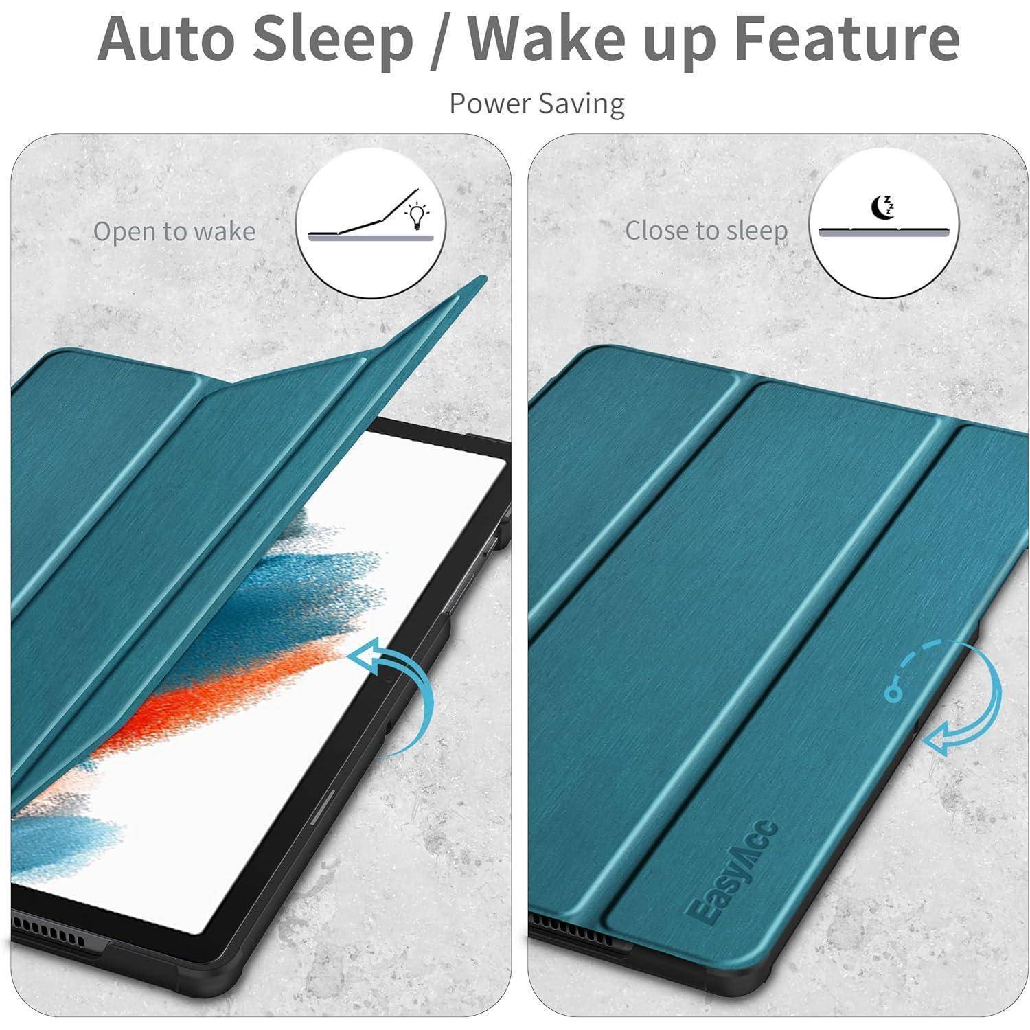 Automatische Schlaf-/Wachfunktion Tablet-Hülle öffnet sich zum Aktivieren und schließt sich zum Schlafen, zeigt stromsparende Schutzhüllen-Funktionalität.