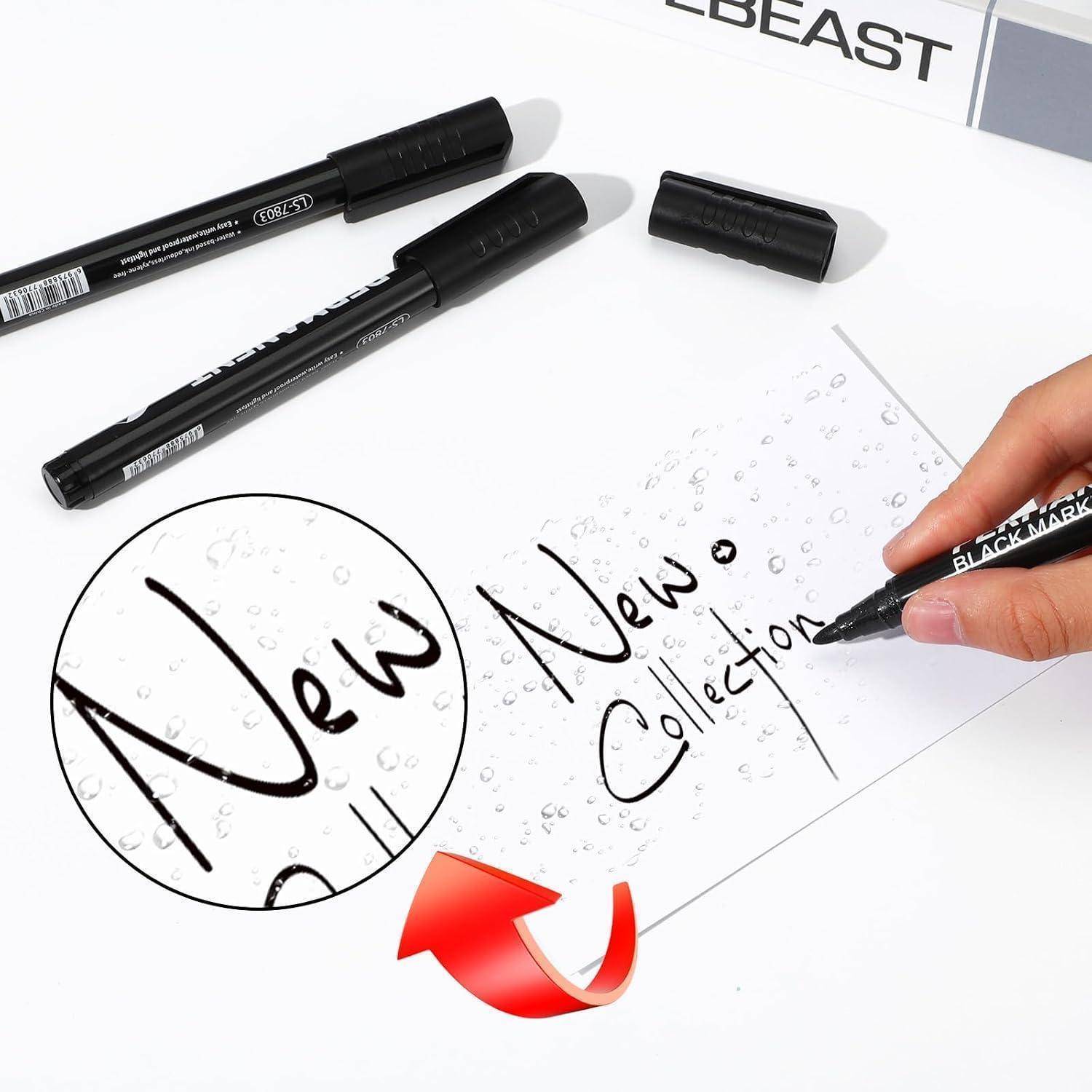 6 Stück Permanent Marker Schwarz, 2-5mm Fadenbreite Acrylstifte Schwarz, Wasserfest Schnell Trocknender Lackstift, Schwarzer Filzstift für Karton,