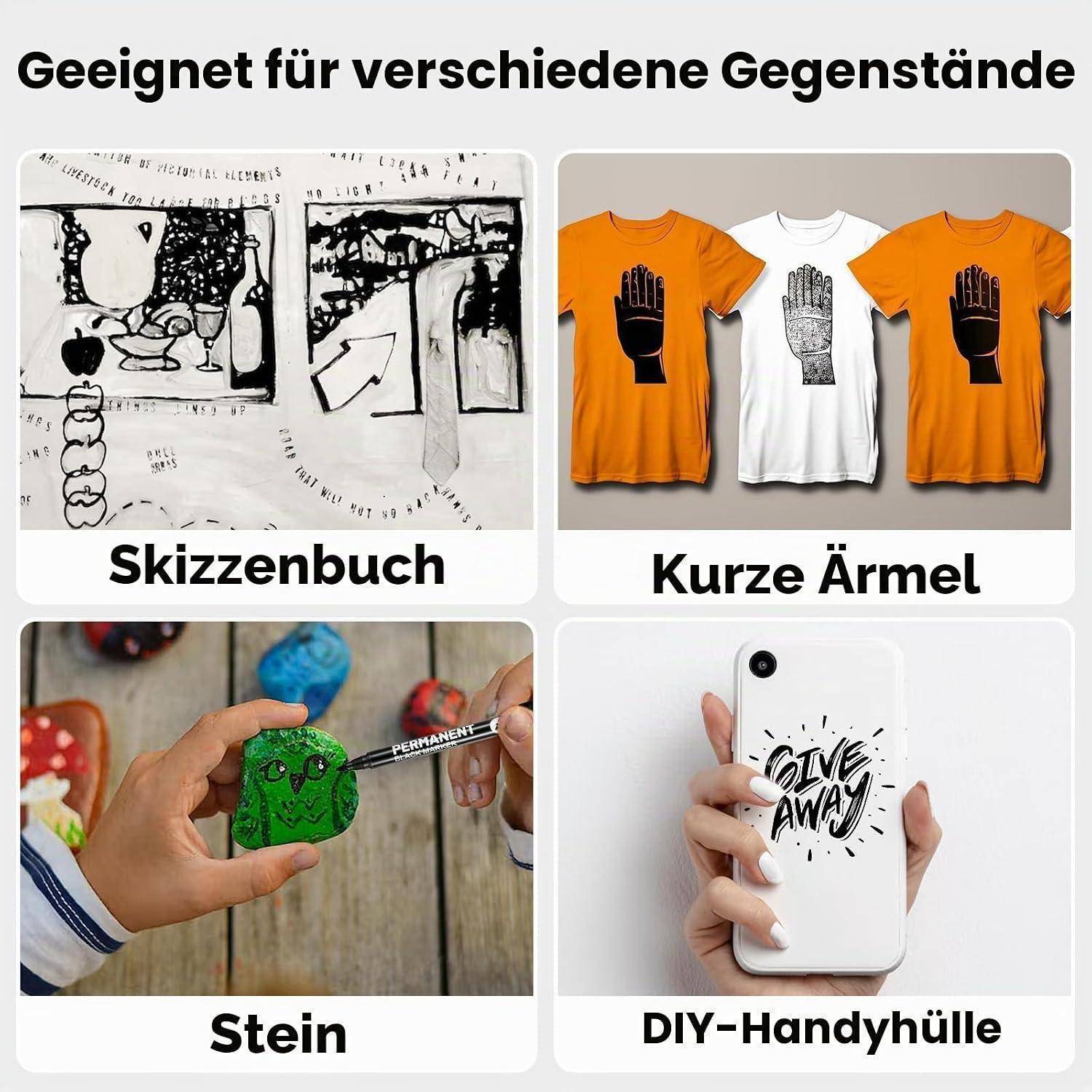 6 Stück Permanent Marker Schwarz, 2-5mm Fadenbreite Acrylstifte Schwarz, Wasserfest Schnell Trocknender Lackstift, Schwarzer Filzstift für Karton,