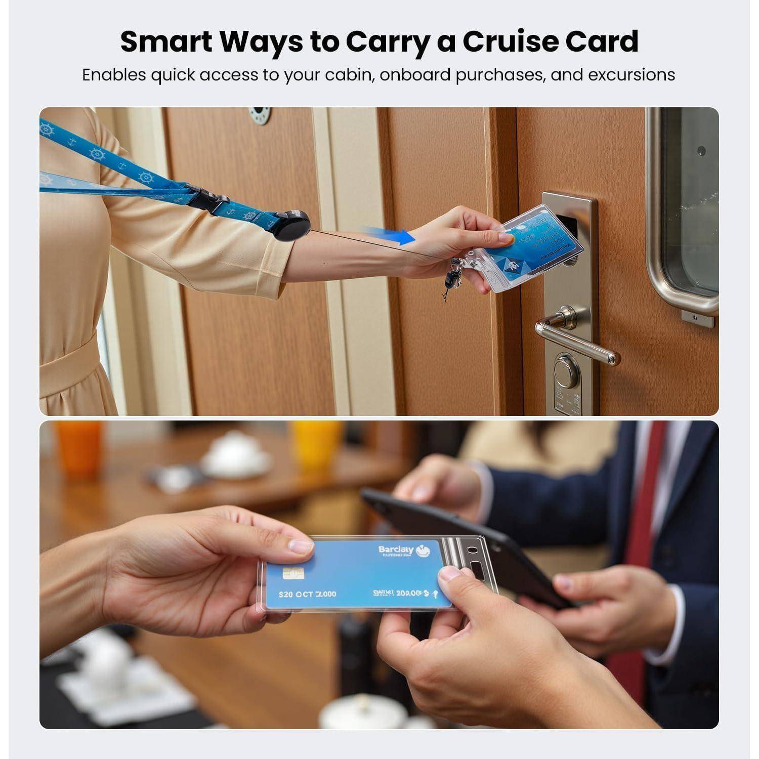 [2025 Cruise Essentials Kit] 4 wasserdichte transparente Gepäckanhänger + 2 abnehmbare Schlüsselbänder und 4 magnetische Haken | Cruise Must Haves