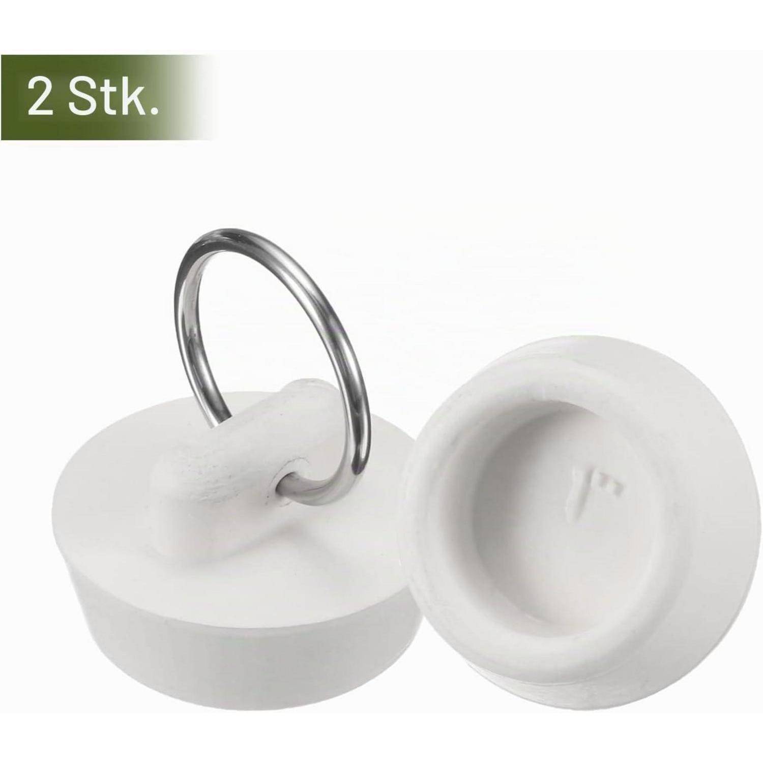Zwei weiße runde Stecker mit einem Metallring, von vorne und von der Seite gezeigt, mit der Beschriftung "2 Stk."" zur Angabe eines Satzes von zwei.
