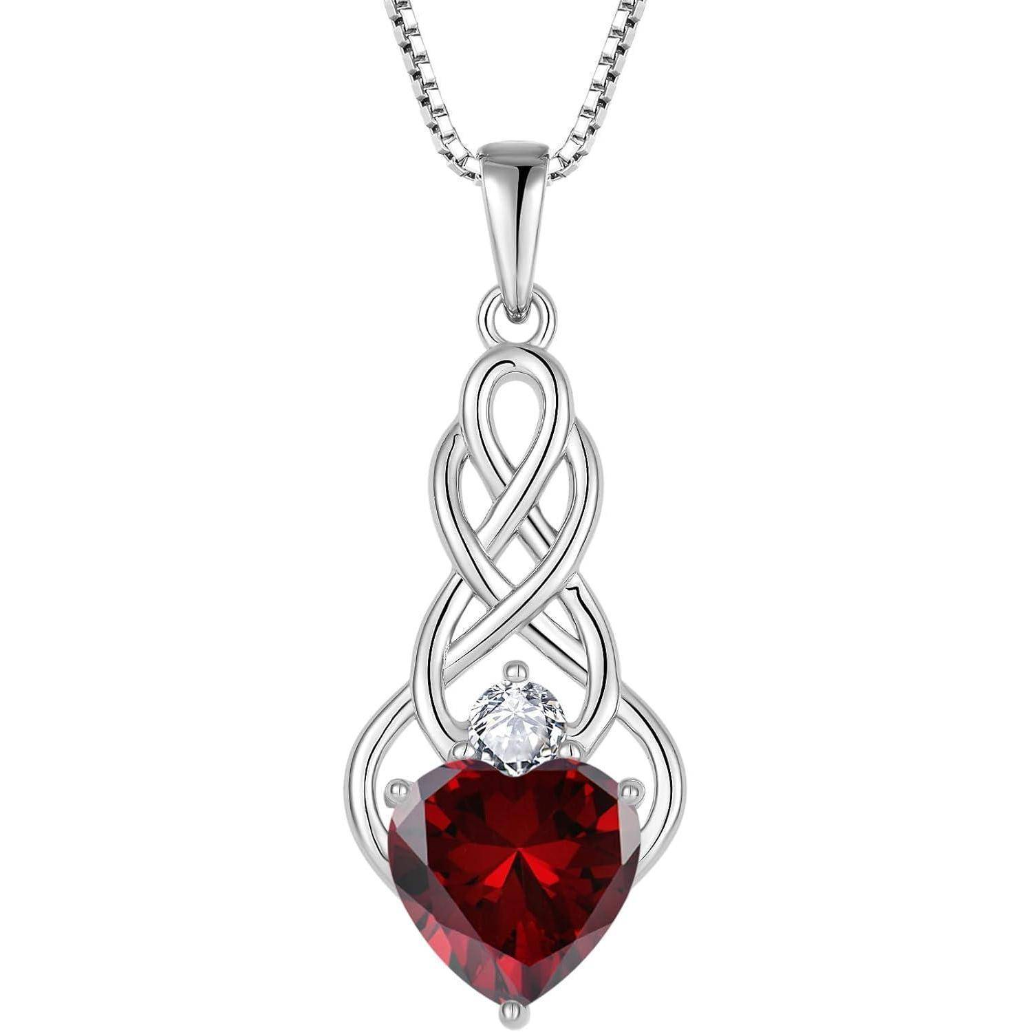 FJ Unendlichkeit Keltischer Knoten Kette Damen 925 Sterling Silber Geburtsstein Anhänger Irischer Glücksschmuck Geschenke für Frauen Mutter Freundi