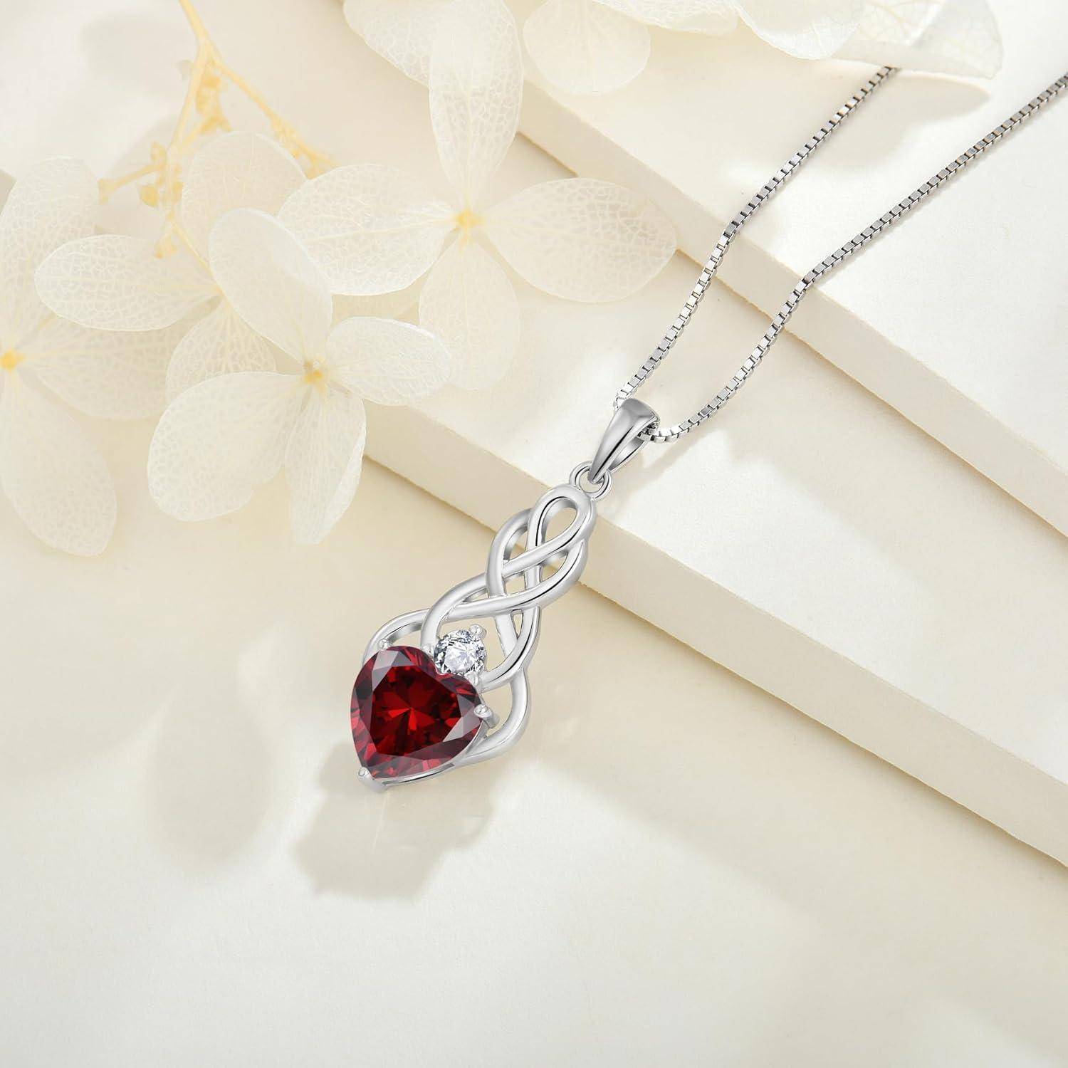 FJ Unendlichkeit Keltischer Knoten Kette Damen 925 Sterling Silber Geburtsstein Anhänger Irischer Glücksschmuck Geschenke für Frauen Mutter Freundi
