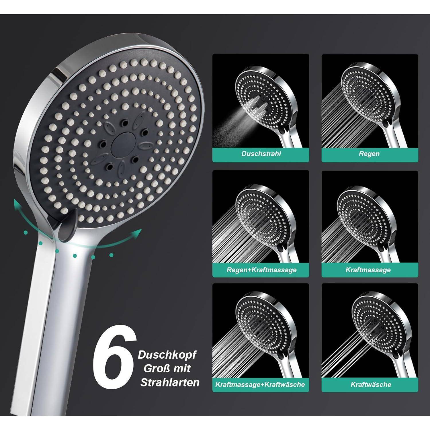 OFFO Regendusche ohne Armatur Chrome, 25 cm Runde Regendusche Duschset, Höhenverstellbar und 1,6m Twist-Free Duschschlauch, Duschsystem für Dusche