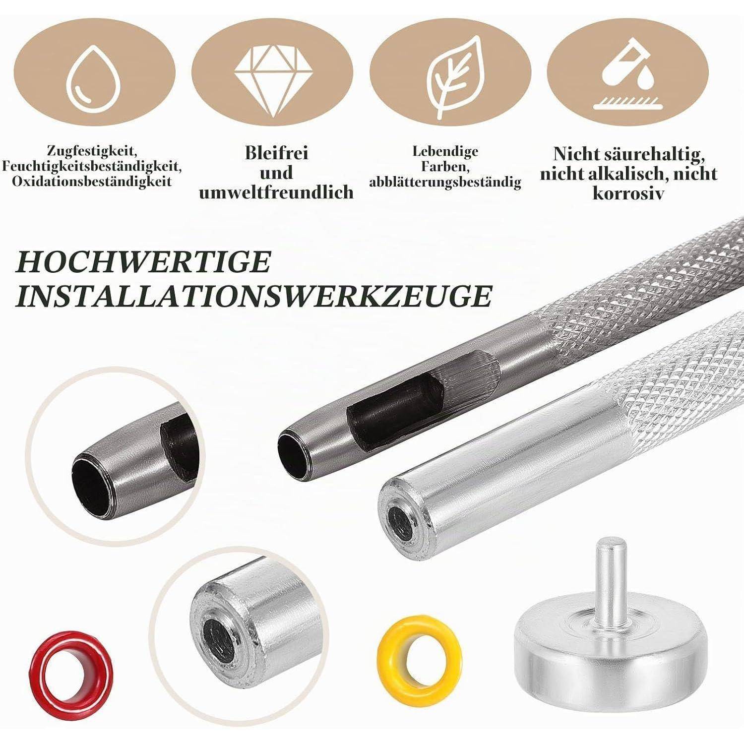 Gueenky Ösenzange Set mit 700 Stück Ösen (Ø 5mm), Ösenstanzer Lochzange mit 13 Farben Ösen Ösenpresse Werkzeug Kit Ösenzange für Planen Stoff
