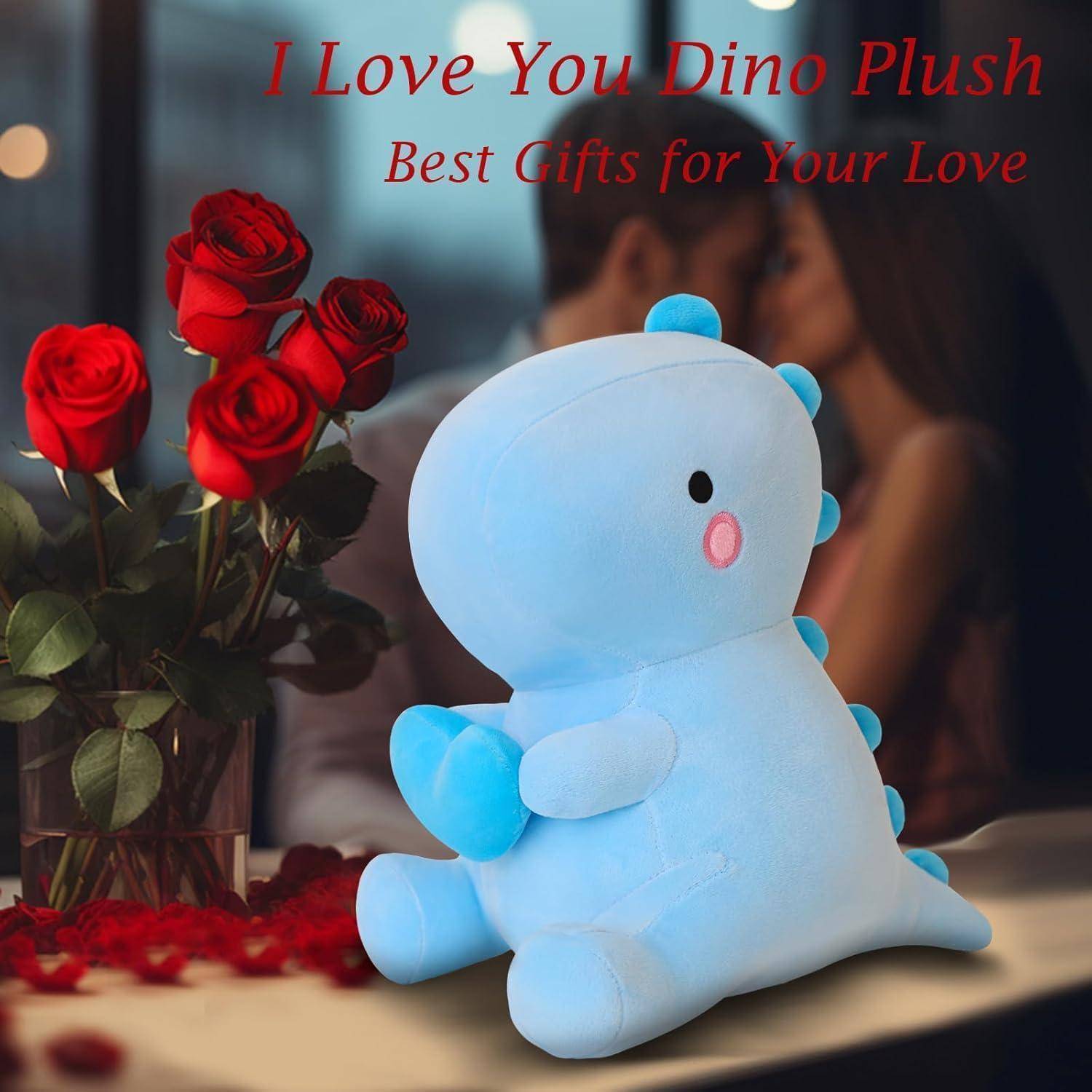 SQEQE Dinosaur Stuffed Animal, Loving Soft Dino Plush Toys with Holding Heart for Valentine Day, Sweet Romantic Anniversary Birthday Gift for Her