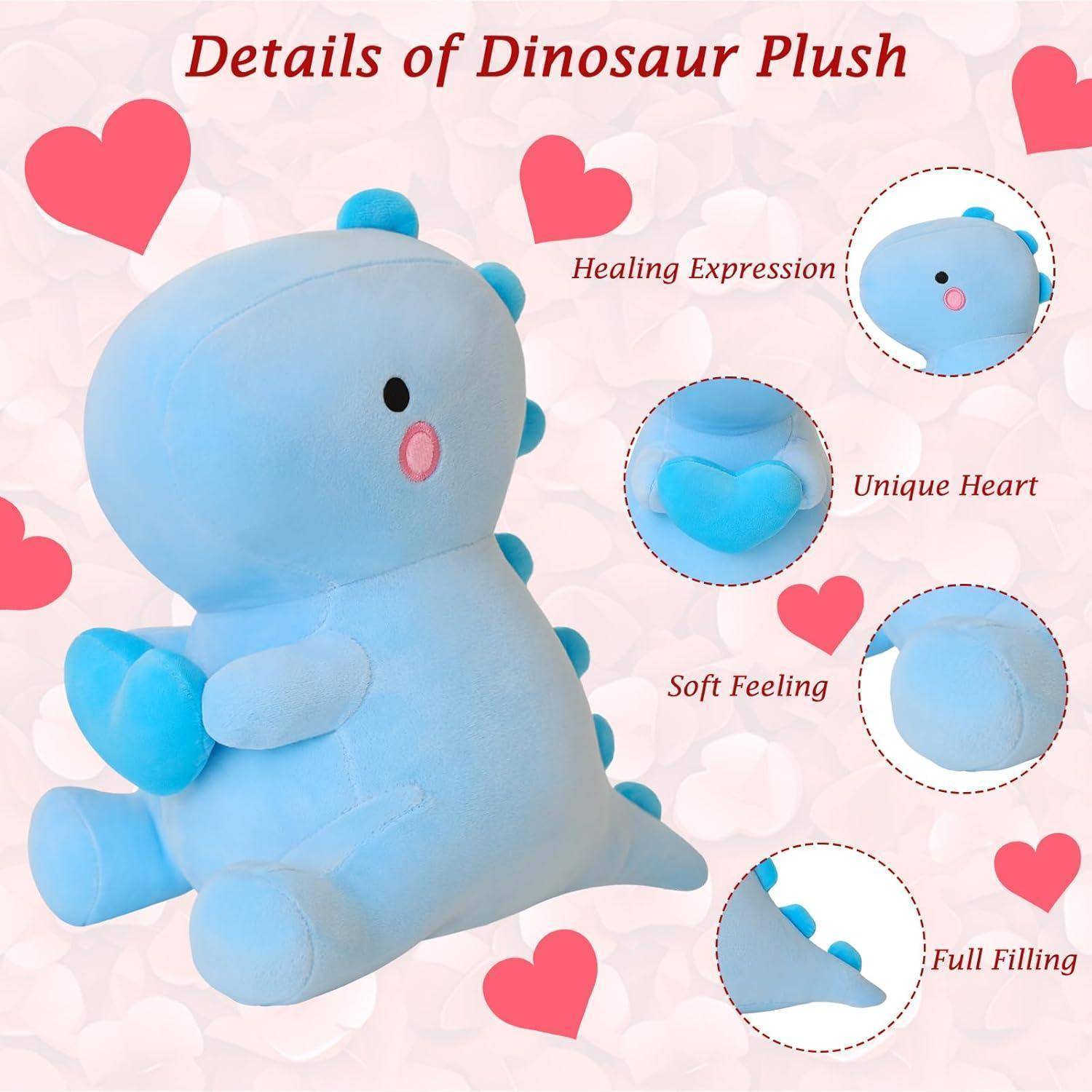 SQEQE Dinosaur Stuffed Animal, Loving Soft Dino Plush Toys with Holding Heart for Valentine Day, Sweet Romantic Anniversary Birthday Gift for Her
