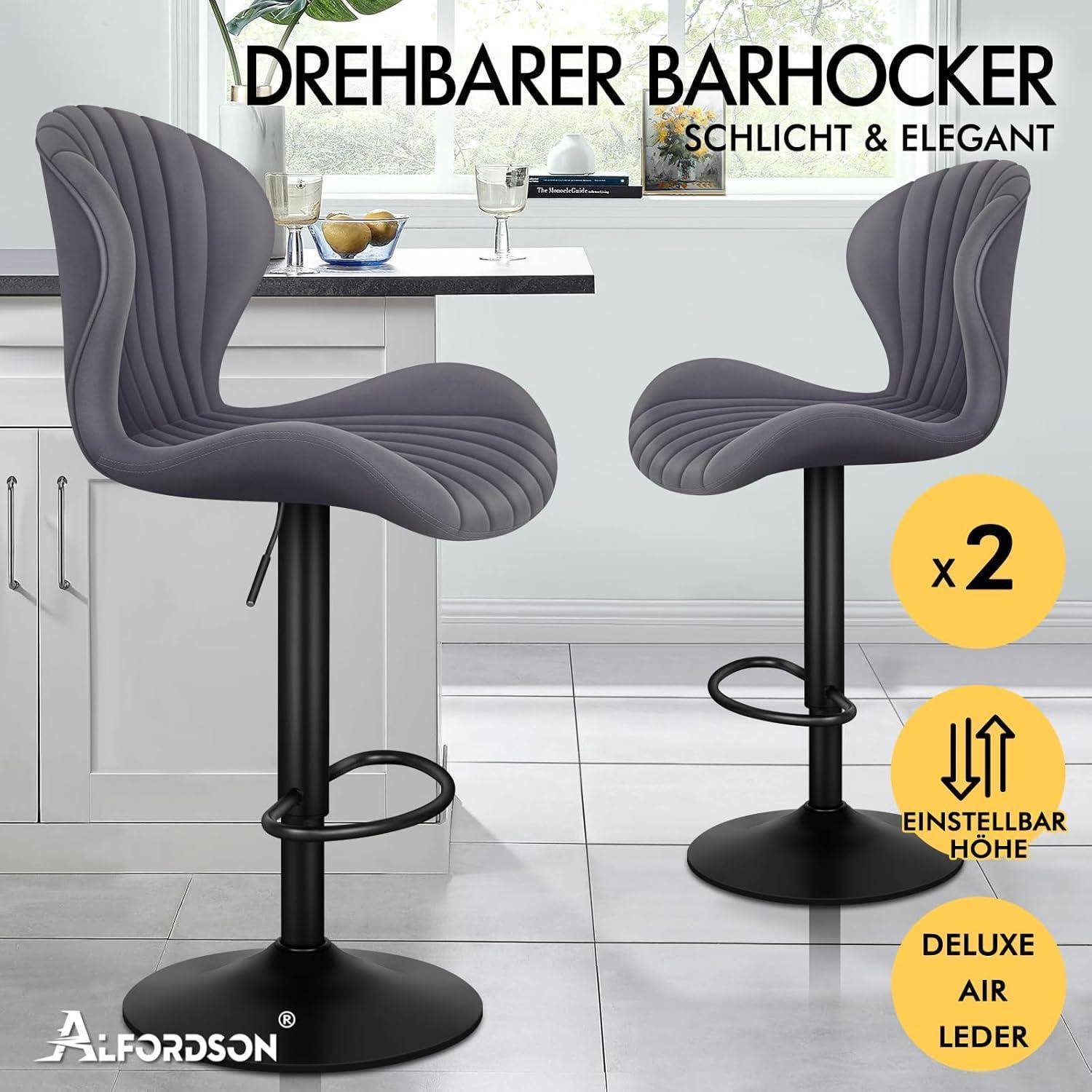 ALFORDSON Barhocker 2er Set, Höhenverstellbare Küchenhocker mit Schwenkfunktion – Barhocker zum Essen mit Sitzhöhe von 59-81 cm für Heimbar und