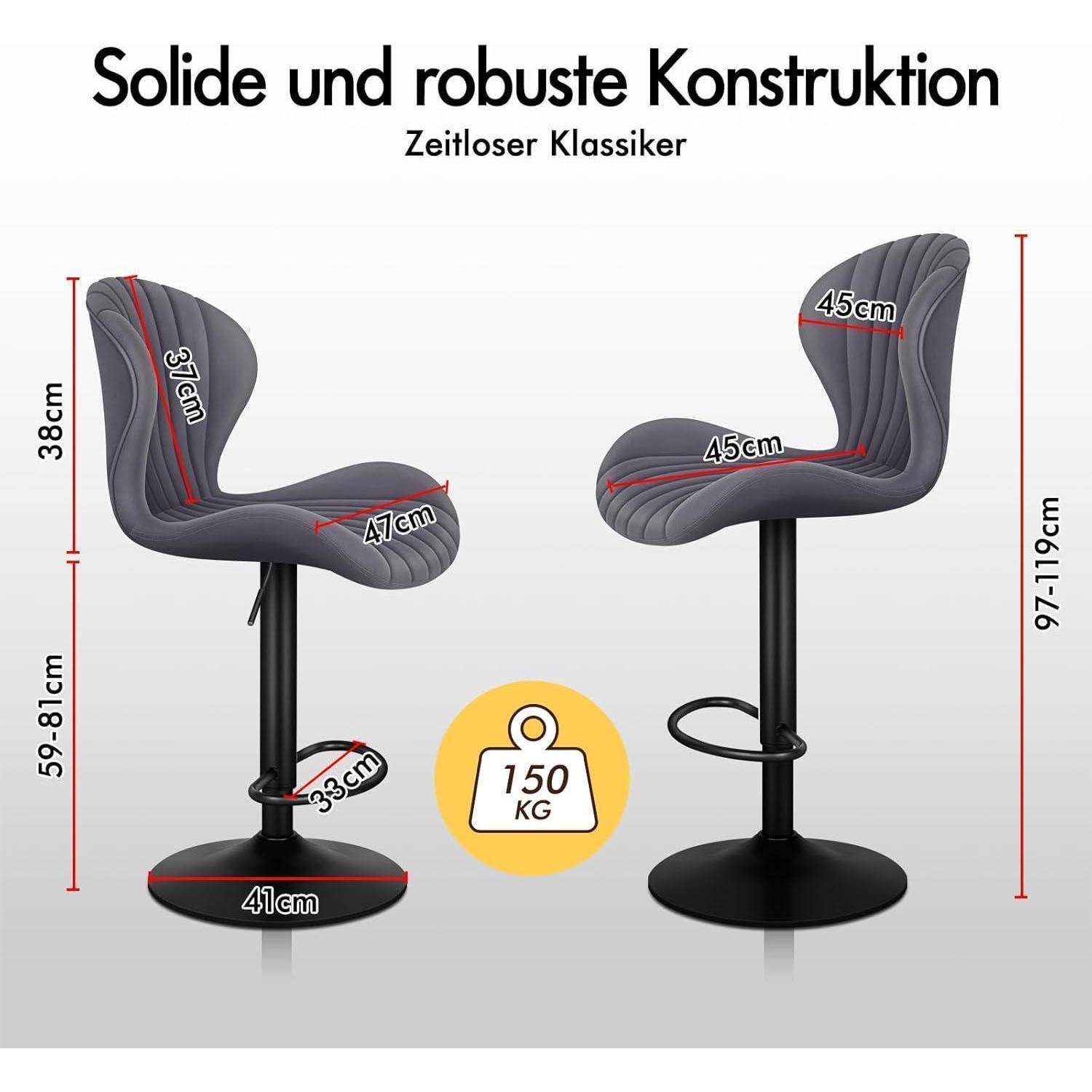 ALFORDSON Barhocker 2er Set, Höhenverstellbare Küchenhocker mit Schwenkfunktion – Barhocker zum Essen mit Sitzhöhe von 59-81 cm für Heimbar und