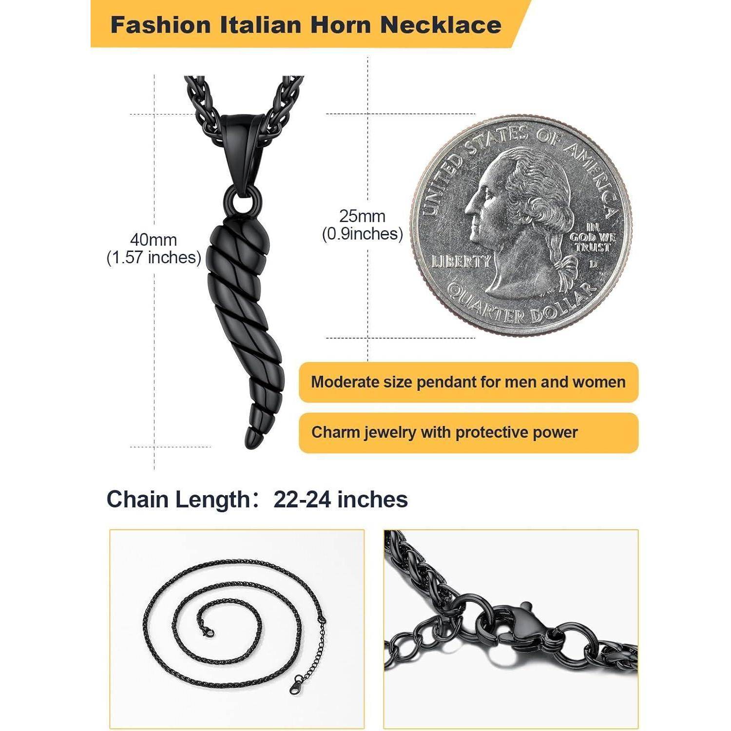 U7 Herren Damen Collier 3D Italienisches Horn Halskette Cornicello Charm Anhänger Kette 316L Edelstahl Hornkette Glücksbringer Amulett Glückschmuck