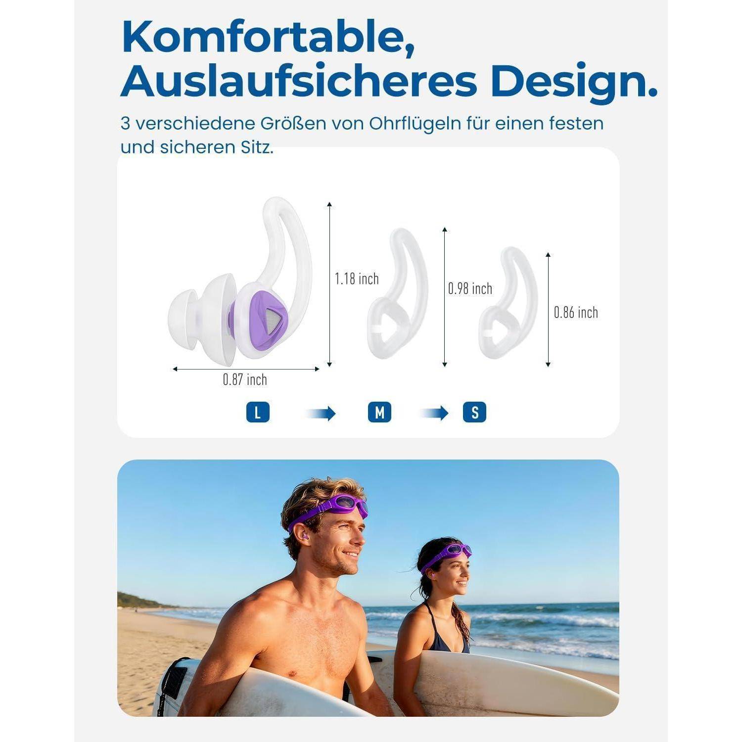 Hearprotek Ohrstöpsel Schwimmen, 2 Paare Silicone Wasserdichte Schwimmer Ohrstöpsel Gehörschutz-ohrschutz Gegen Wasser Erwachsene für Dusche, Pool