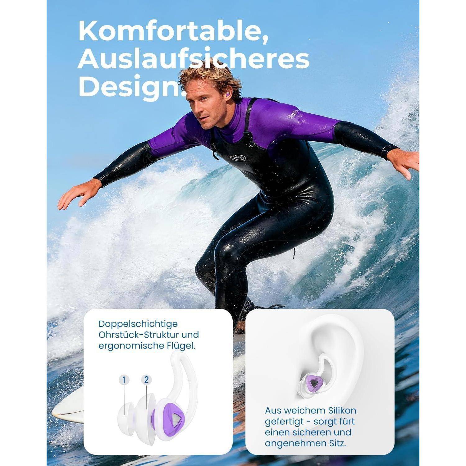 Hearprotek Ohrstöpsel Schwimmen, 2 Paare Silicone Wasserdichte Schwimmer Ohrstöpsel Gehörschutz-ohrschutz Gegen Wasser Erwachsene für Dusche, Pool