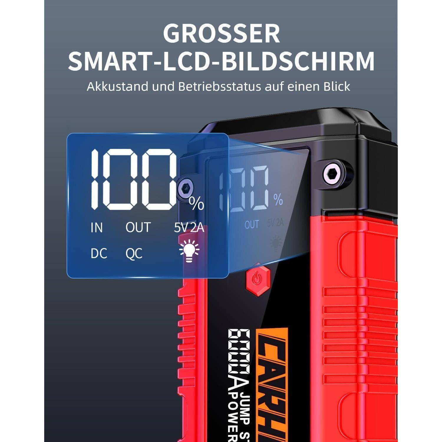 Starthilfe Powerbank für pkw, 6000A Spitzenstrom Auto Starthilfe Powerbank, 12V Starter Powerbank(Bis zu 10L Benzin und 10L Diesel) Tragbarer