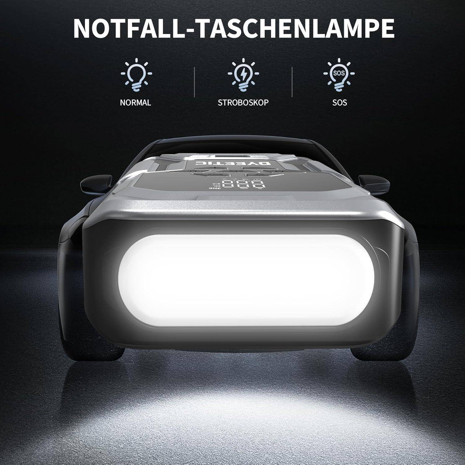 7000A Starthilfe Powerbank mit 150PSI Kompressor, 12V Auto Starthilfe Starter Tragbares Autobatterie Booster für Auto/Moto (alle Benzin und 12,0L