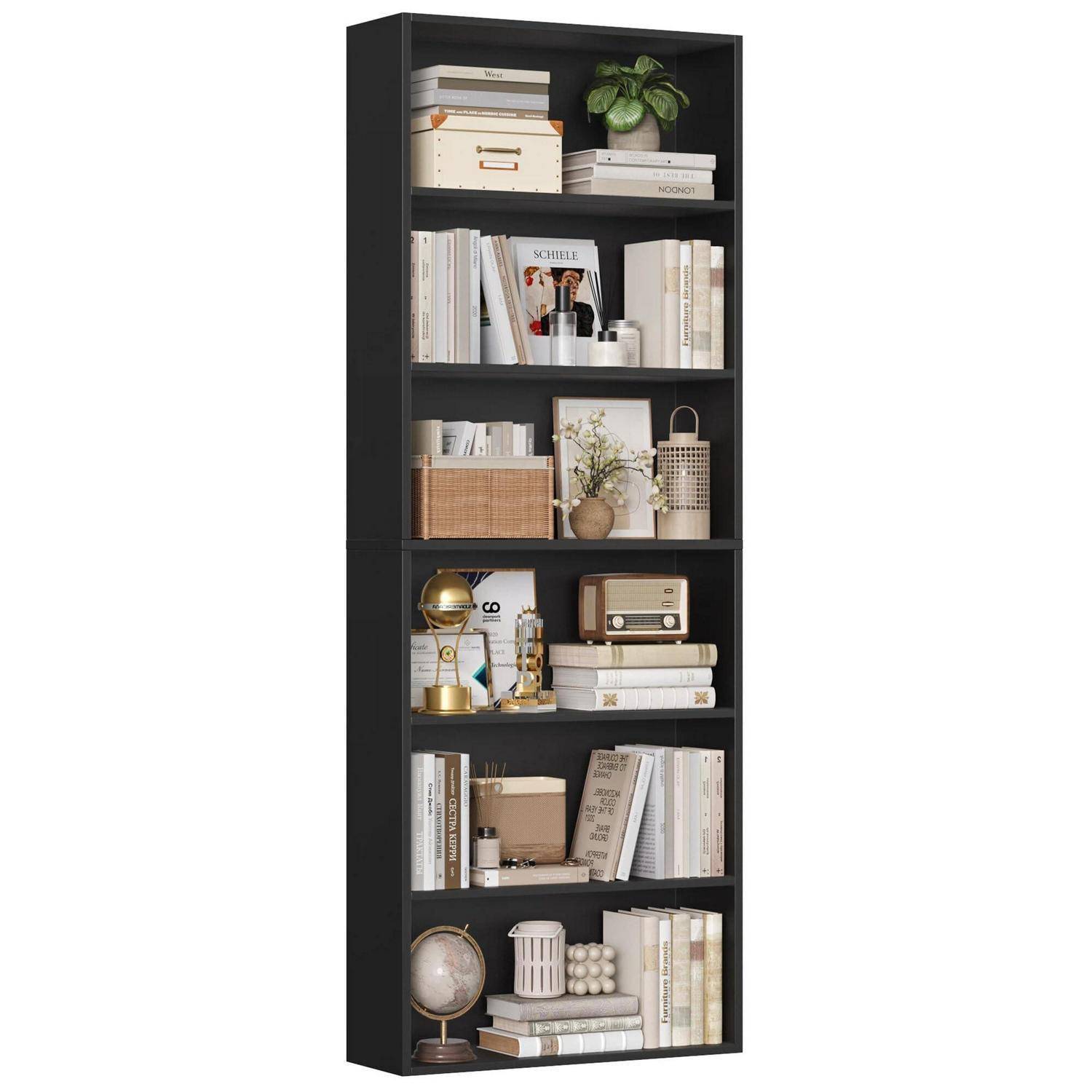 FirFurd Bücherregal, Holzregal mit 6 Fächern, Regale, Bücherschrank, Aufbewahrungsregal für Wohnzimmer, Arbeitszimmer, aus Holz, 180 x 60 x 23,5