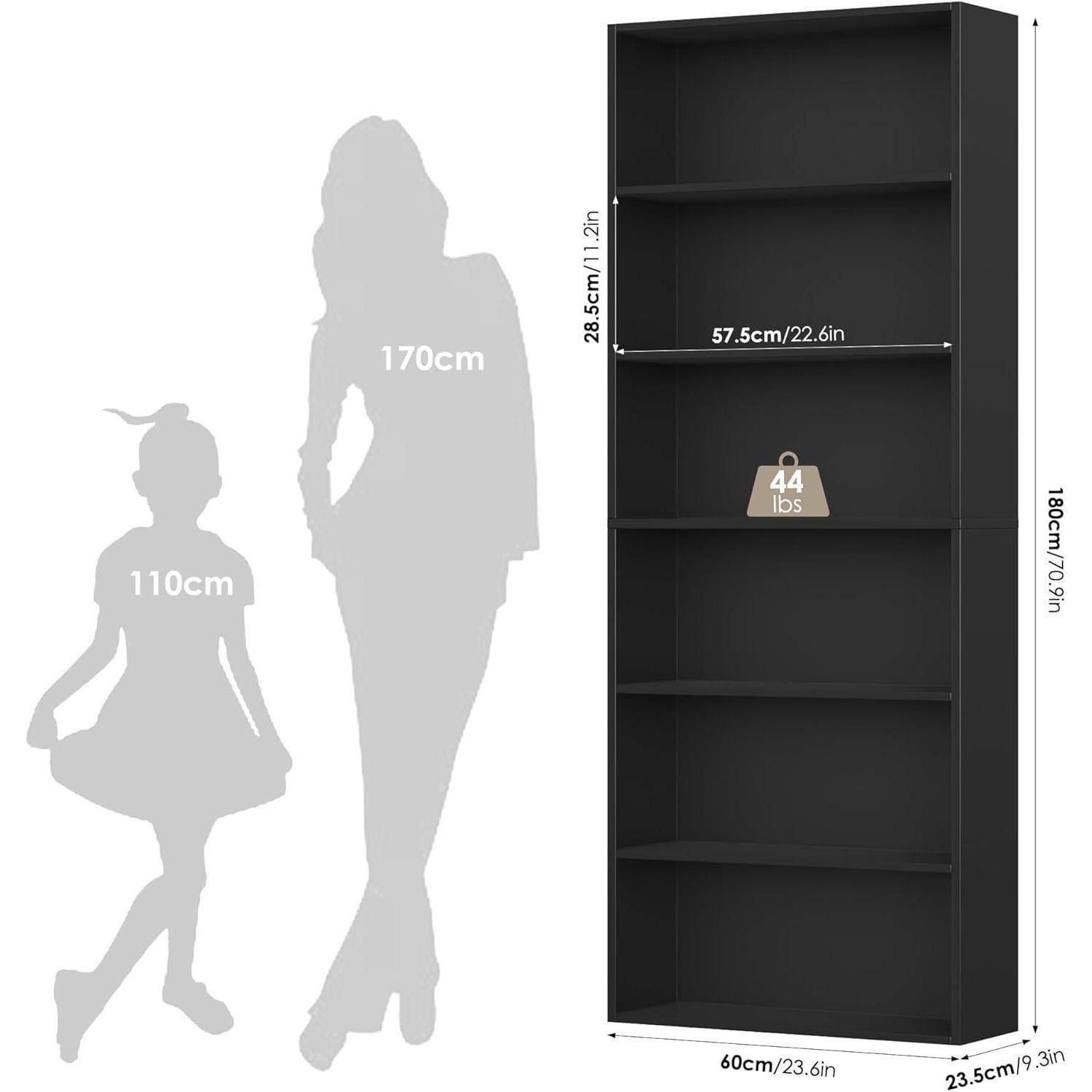 FirFurd Bücherregal, Holzregal mit 6 Fächern, Regale, Bücherschrank, Aufbewahrungsregal für Wohnzimmer, Arbeitszimmer, aus Holz, 180 x 60 x 23,5