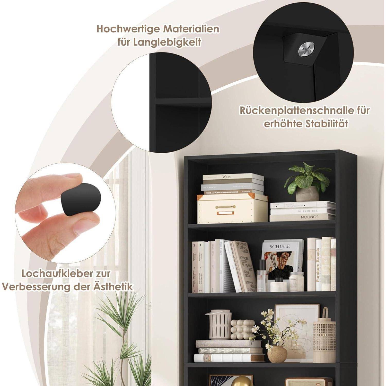 FirFurd Bücherregal, Holzregal mit 6 Fächern, Regale, Bücherschrank, Aufbewahrungsregal für Wohnzimmer, Arbeitszimmer, aus Holz, 180 x 60 x 23,5
