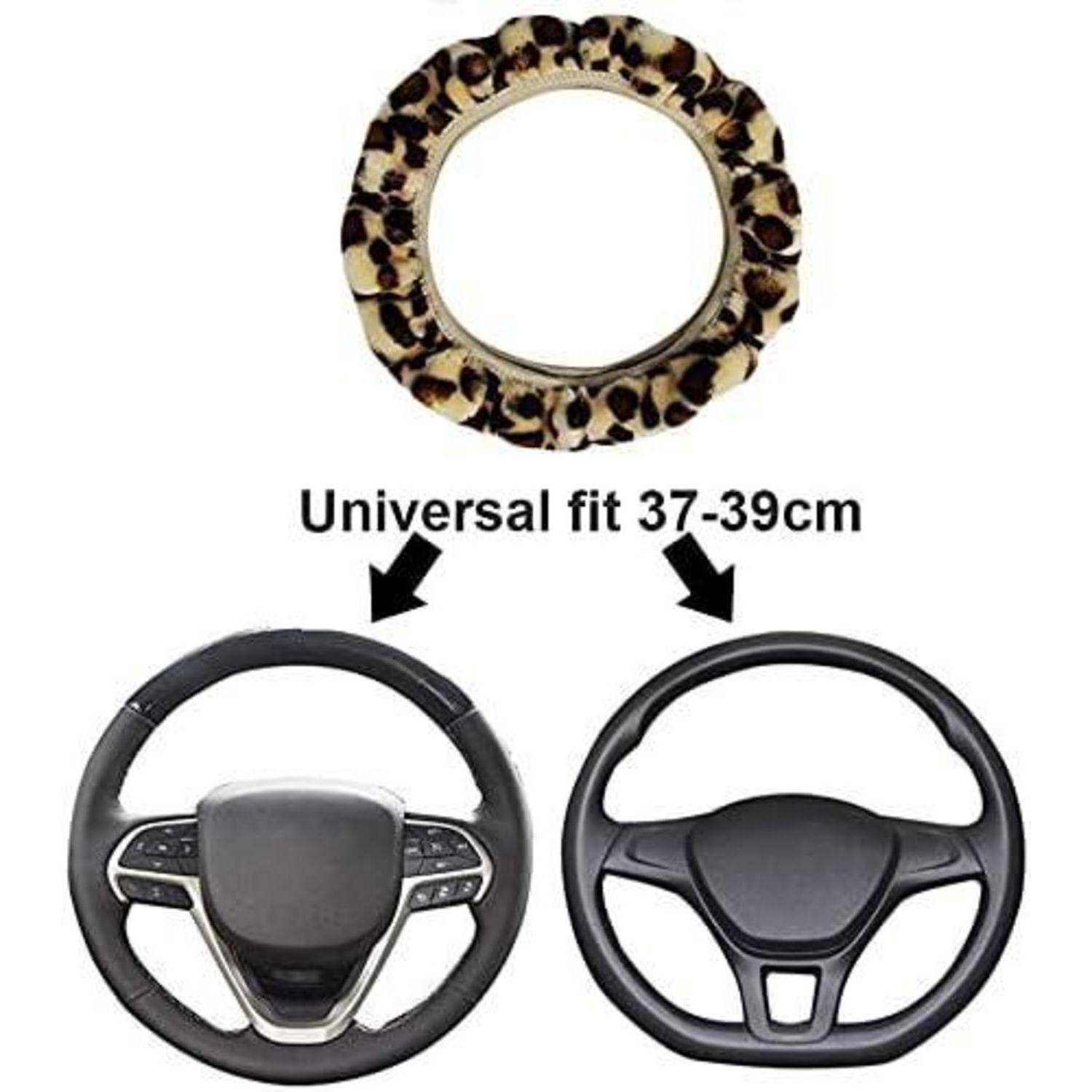 Universal Leopard Plüsch Lenkradhülle - Fell Lenkradbezug Winter Warme Lenkradabdeckung - Weiche Künstliche Wolle Lenkradschutz Lenkradschoner Auto