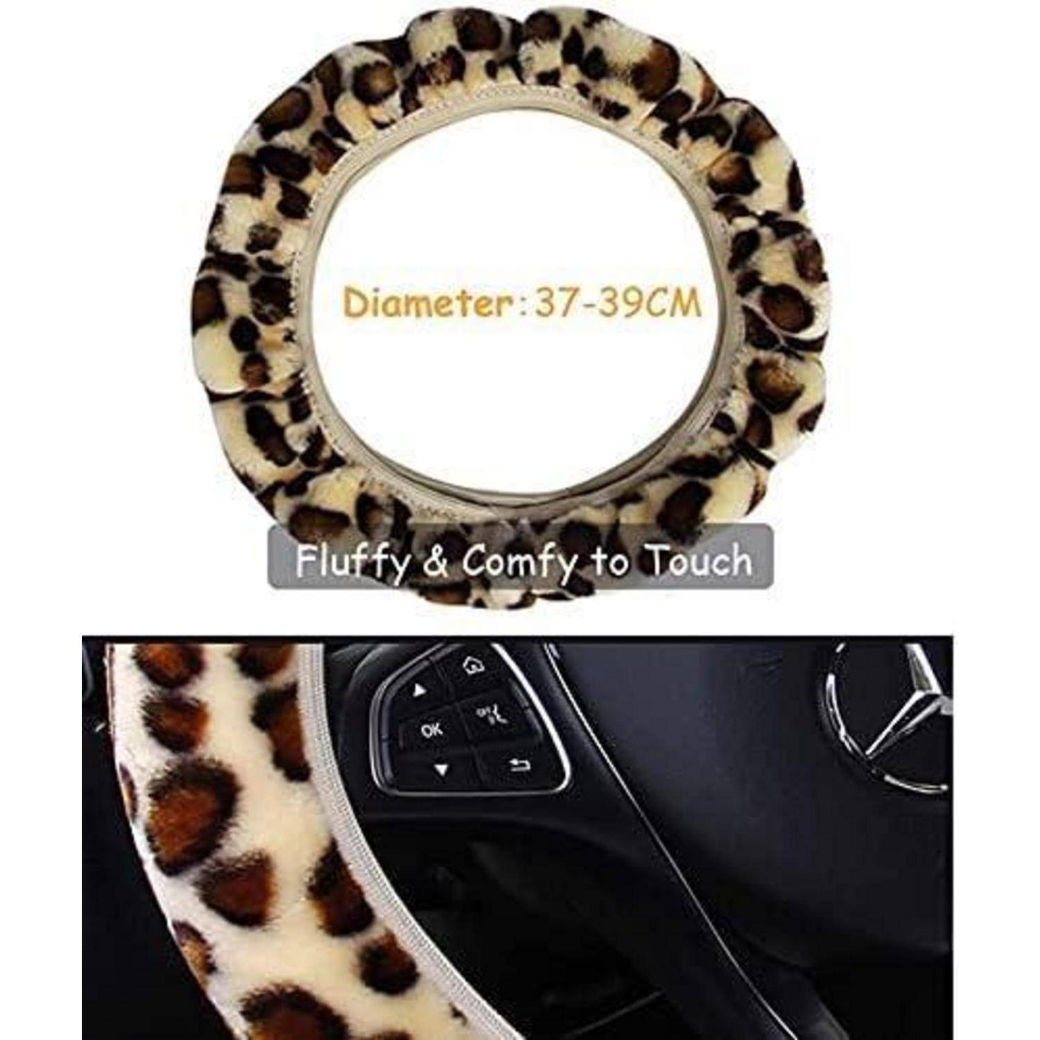 Universal Leopard Plüsch Lenkradhülle - Fell Lenkradbezug Winter Warme Lenkradabdeckung - Weiche Künstliche Wolle Lenkradschutz Lenkradschoner Auto