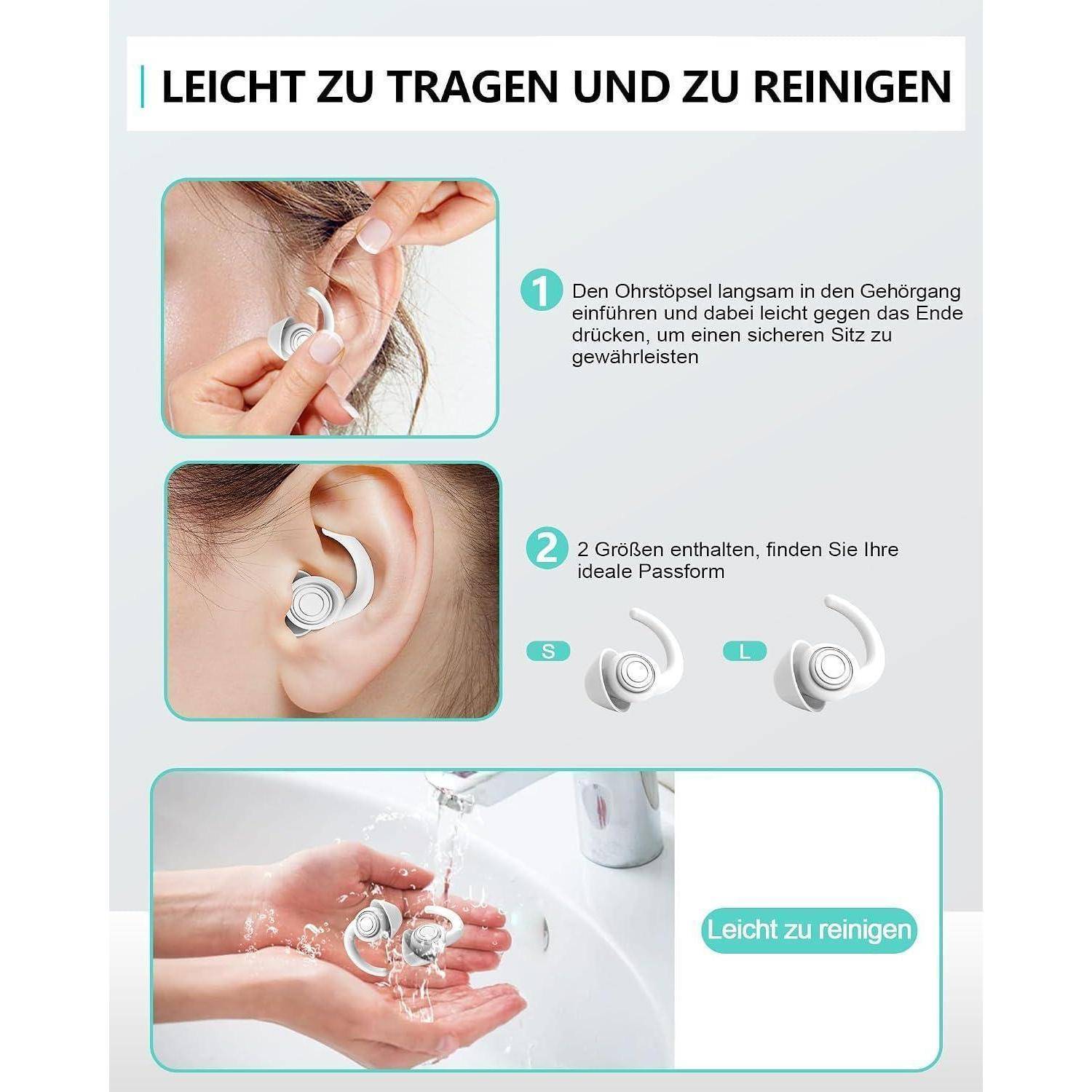 SUPCEAT - Ohrstöpsel zum Schlafen und Gehörschutz, 2 Paar(S/L) Wiederverwendbare&Waschbare Silikon-Lärm Ohrenstöpsel, für Party Musik Festival Di