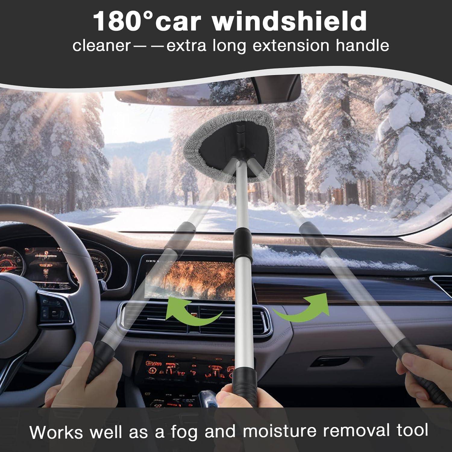 Scheibenreiniger Auto, Autoscheiben Innenreiniger, Erweiterbares Windschutzscheiben Reiniger mit 4 Mikrofaserpads, Multifunktionaler Auto
