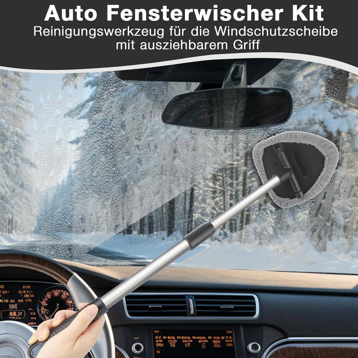 Scheibenreiniger Auto, Autoscheiben Innenreiniger, Erweiterbares Windschutzscheiben Reiniger mit 4 Mikrofaserpads, Multifunktionaler Auto