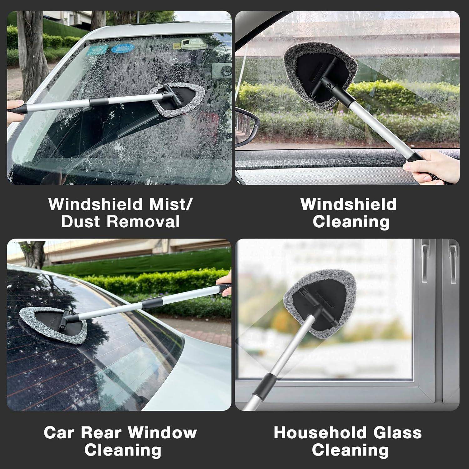 Scheibenreiniger Auto, Autoscheiben Innenreiniger, Erweiterbares Windschutzscheiben Reiniger mit 4 Mikrofaserpads, Multifunktionaler Auto