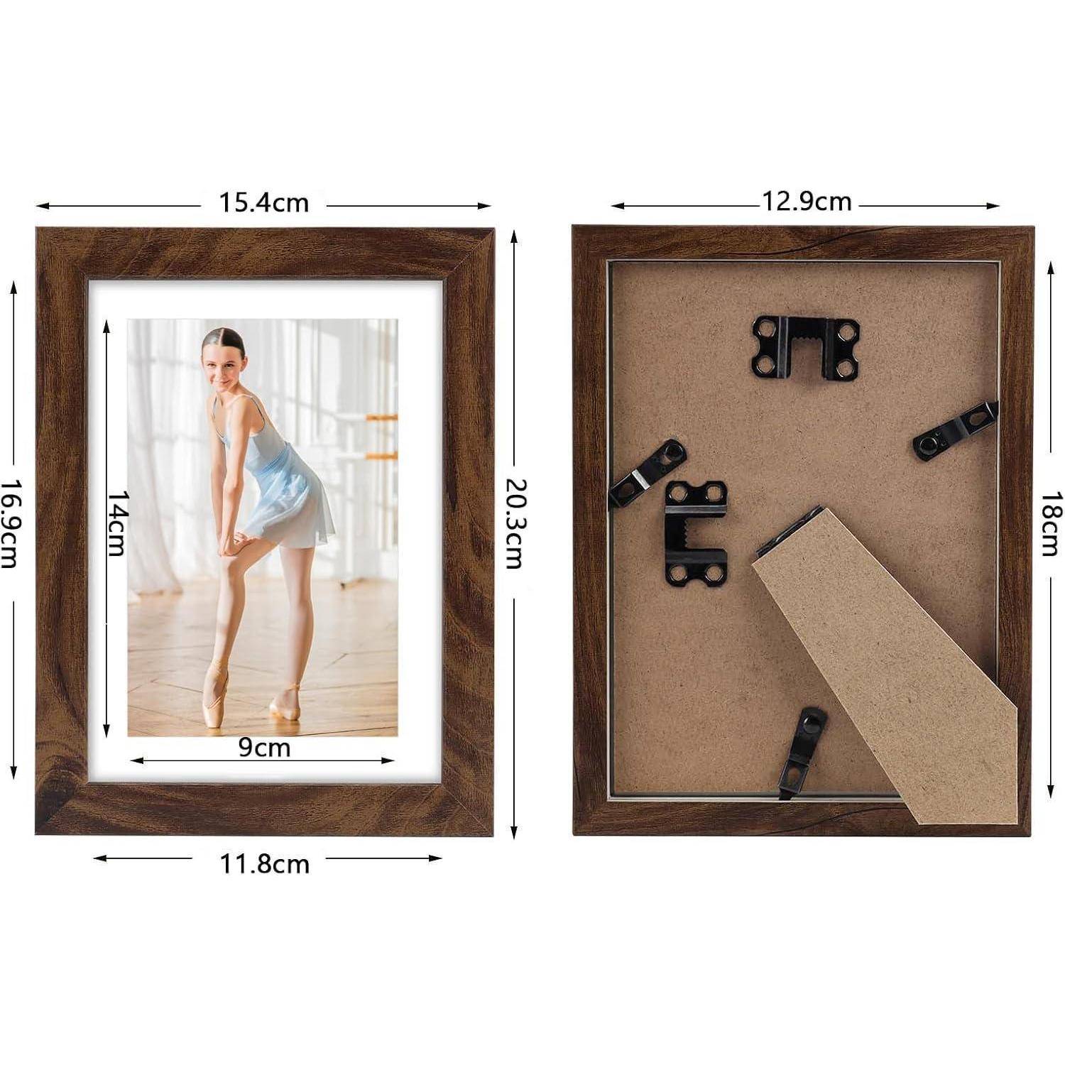 EXYGLO 4er-Set Bilderrahmen 10x15 CM, Braune Rustikale Fotorahmen für 15x10 Fotos mit Passepartouts oder 13x18 Bilder ohne Passepartouts, Wand- oder