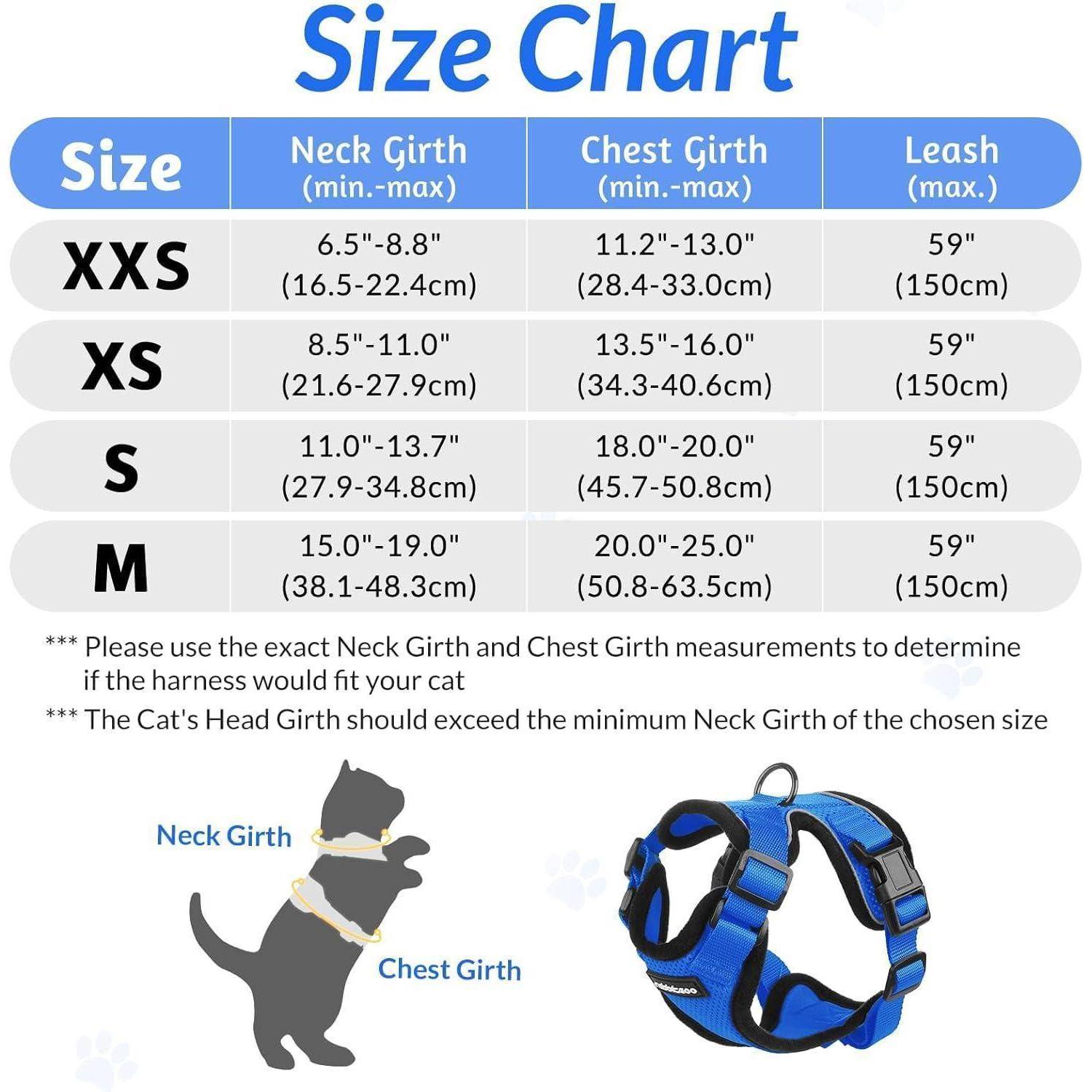 rabbitgoo Katzengeschirr mit Leine Softgeschirr für Katze Brustgeschirr Cat Harness Katzengarnitur ausbruchsicher verstellbar Katzenweste Blau XXS