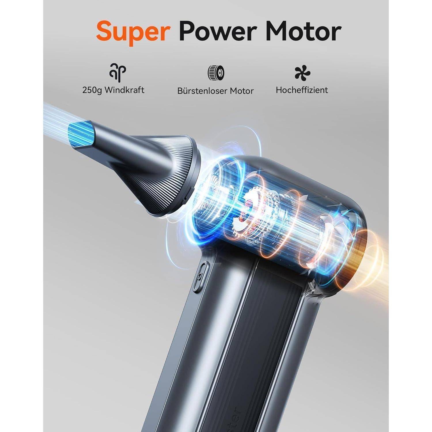 WOLFBOX MF100 Electric Air Duster-150000RPM Super Power Cordless Air Duster, wiederaufladbare Luftgebläse, 3-Gang einstellbare Mini-Gebläse, Staubge