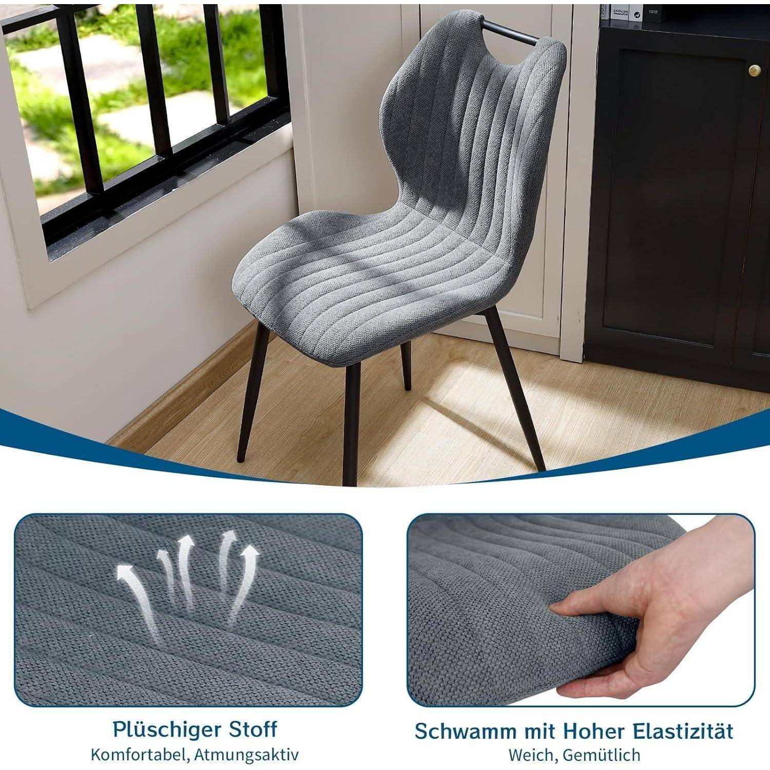 Esszimmerstühle 2er Set, Küchenstühle, Polsterstühle, Wohnzimmerstühle mit Stoff-Rückenlehne und Metallbeinen, Ideal für Esszimmer, Küche, Woh