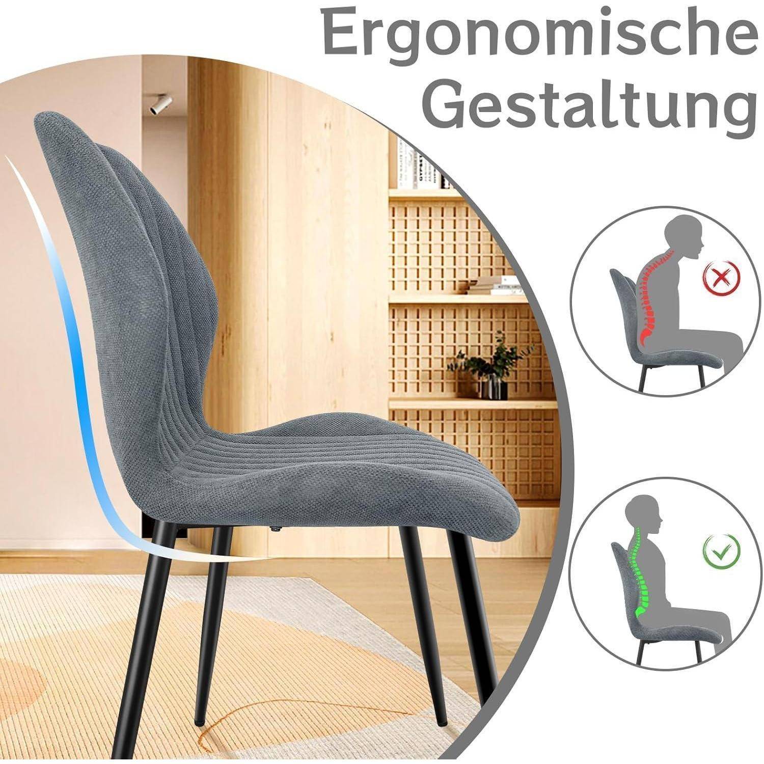 Esszimmerstühle 2er Set, Küchenstühle, Polsterstühle, Wohnzimmerstühle mit Stoff-Rückenlehne und Metallbeinen, Ideal für Esszimmer, Küche, Woh
