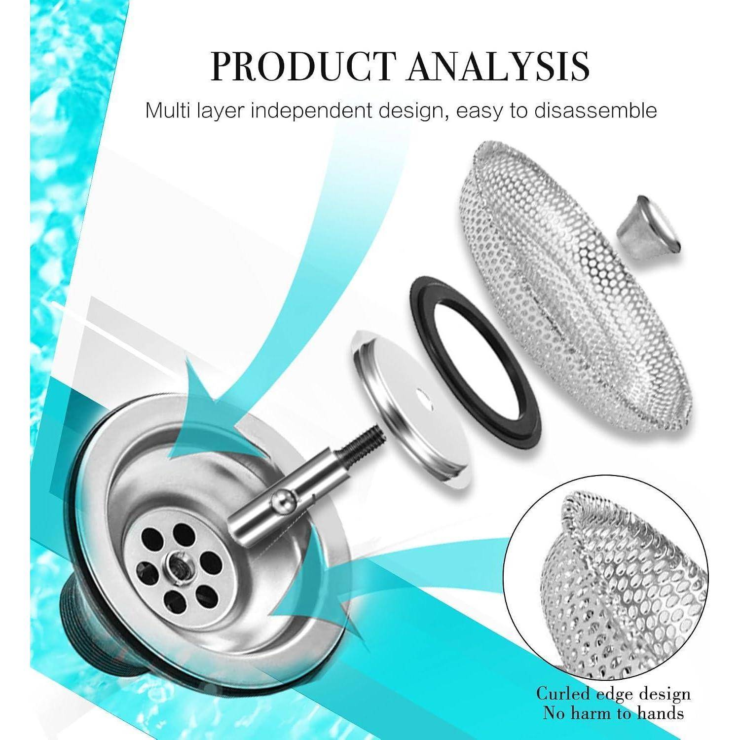 Explodierte Produktdiagramm eines Ablaufsiebe mit „PRODUKTANALYSE