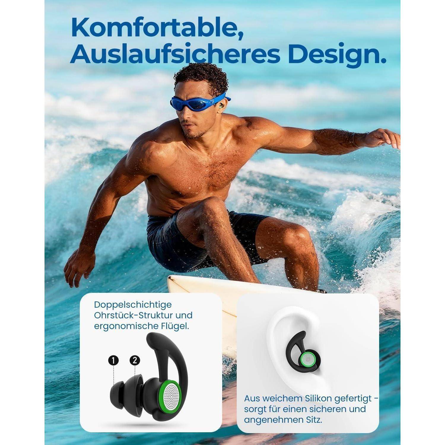 Hearprotek 2 Paar Ohrstöpsel Schwimmen, ohrenschutz schwimmen -ohrenschutz wasser ohrstöpsel für Erwachsene für Schwimmer, Dusche, Pool, Baden, Su