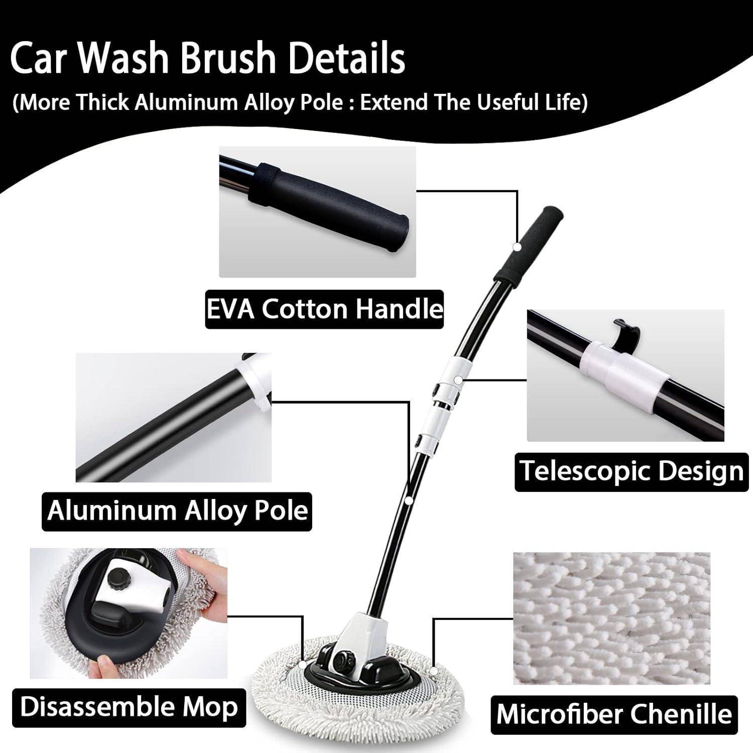15° Bogen Autowaschbürste Mit Langem Griff Teleskopstiel 43" Aluminium Auto Bürsten Weicher Autowaschmopp Kratzer Reinigungsbürsten Für Lkw Suv W