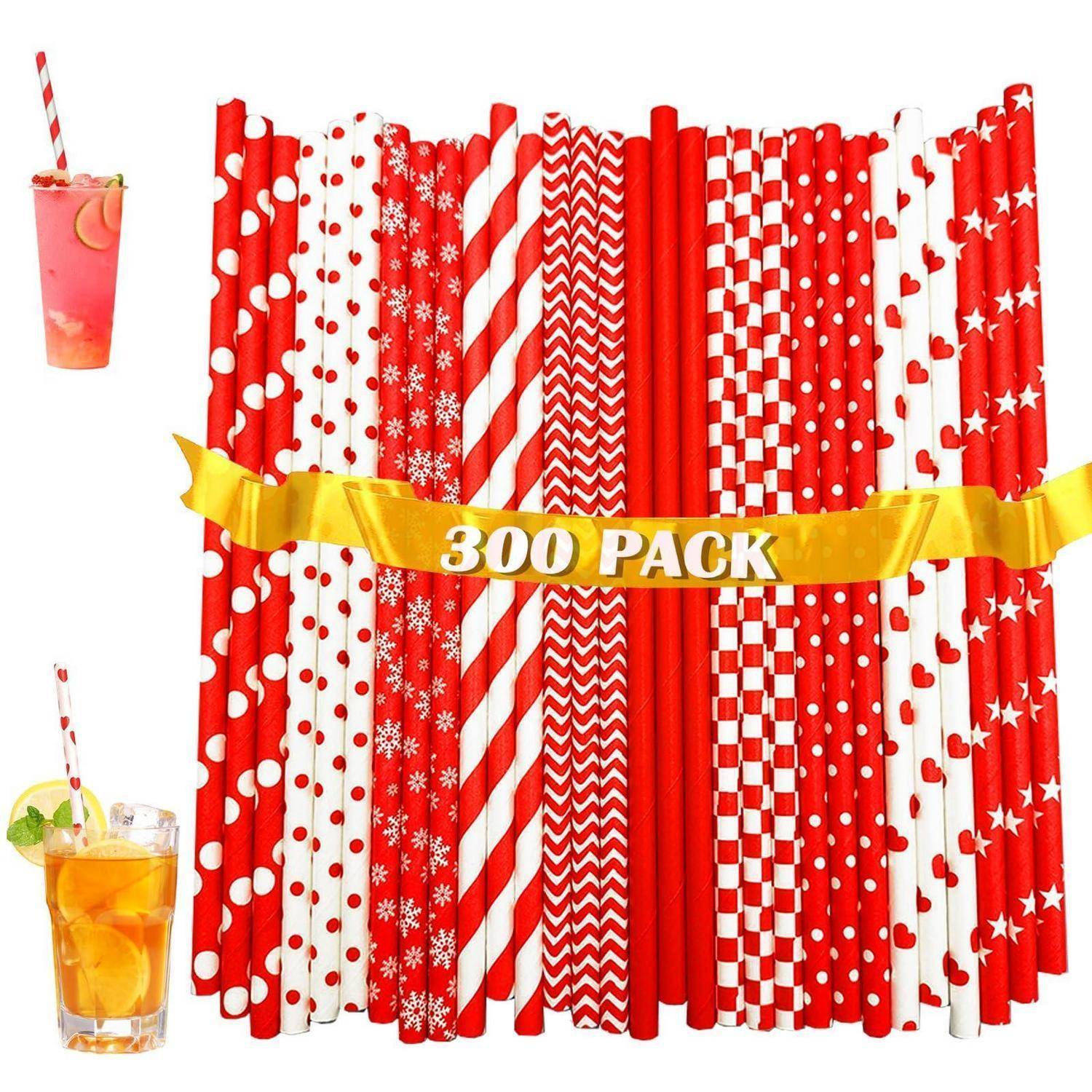 300 Stück Bunte Papierstrohhalme, Strohhalme Papier, Trinkhalme aus Papier 19,7 cm, Bunte Cocktail Strohhalme Trinkhalme Biologisch Abbaubare für Co