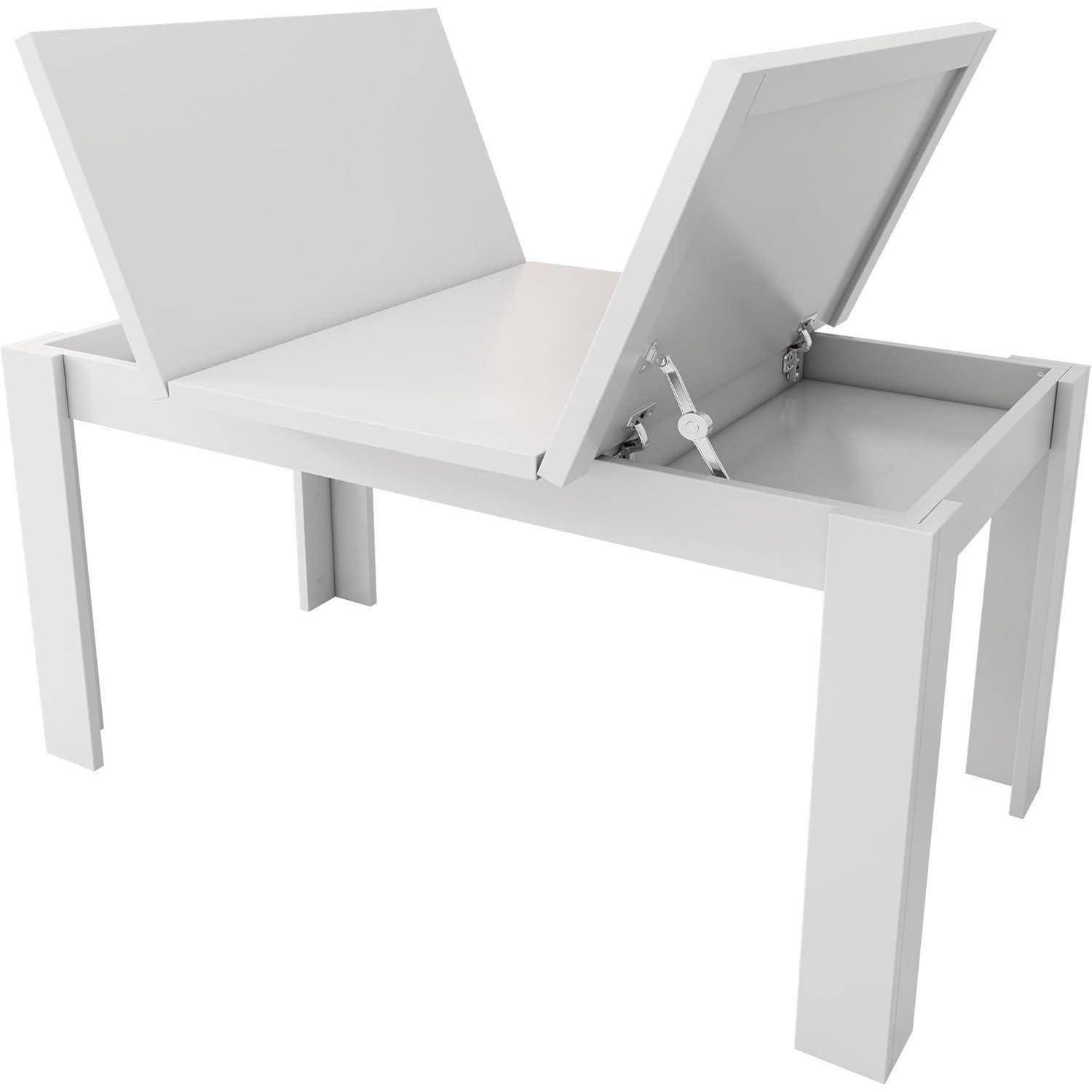 Esstisch 120 * 70cm, mit Stauraum, Rechteckiger, Kaffee-Freizeittisch, Moderner einfacher, Offener Stauraum, Platzsparend, Multifunktionaler, Weiß
