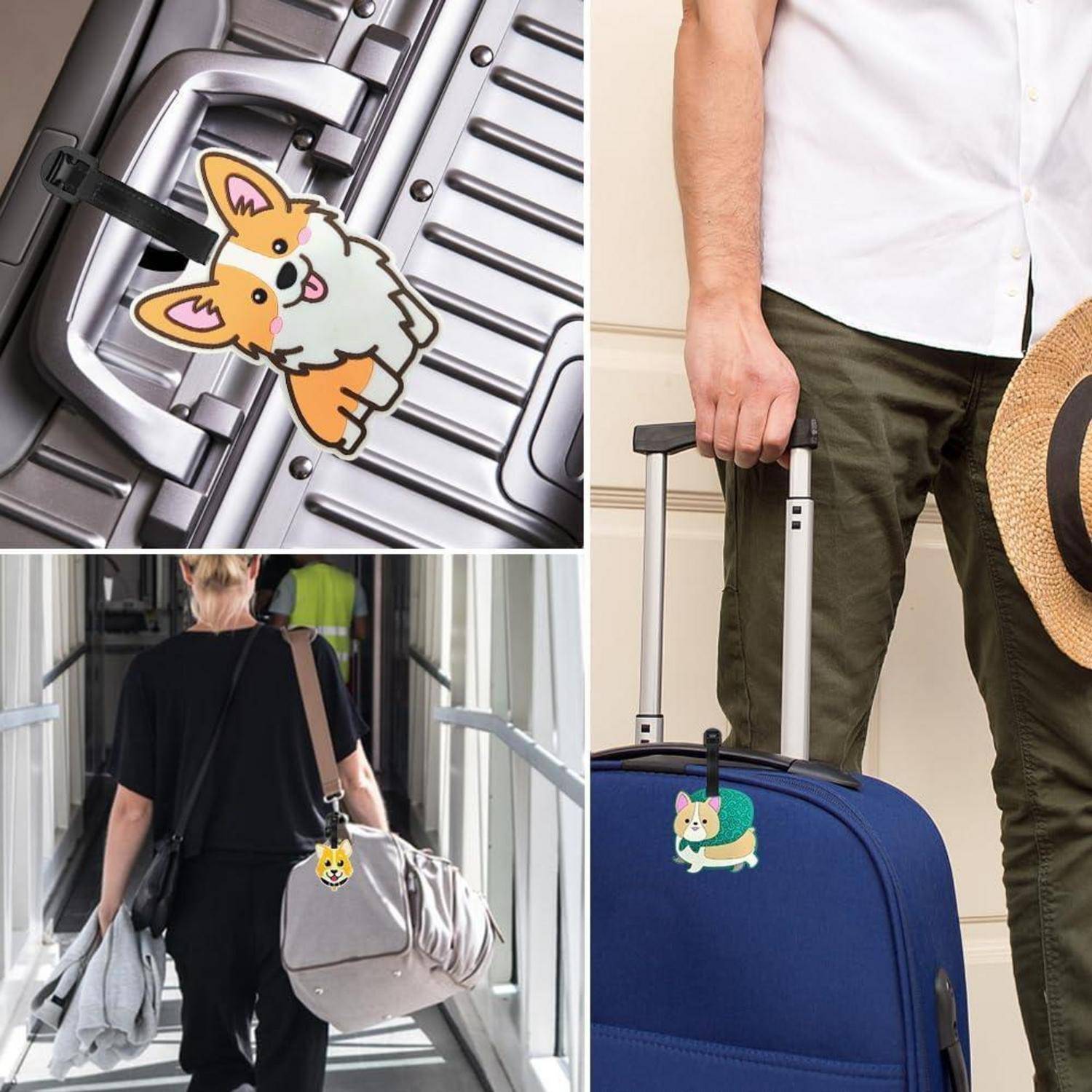 Kofferetiketten für Reisegepäck, Flugzeug, 4 Stück, Corgi, Gepäckanhänger, Hund, Cartoon, für Koffer, Kinder, Etiketten, Koffer, Reise, Kofferan