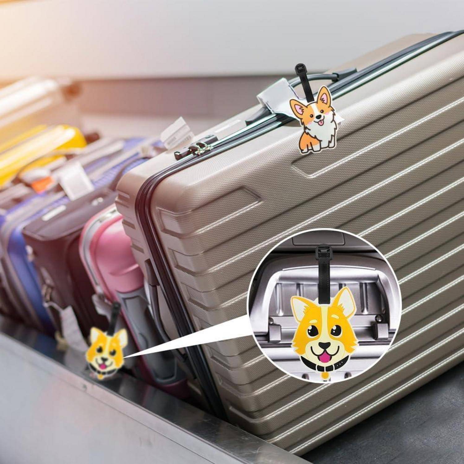Kofferetiketten für Reisegepäck, Flugzeug, 4 Stück, Corgi, Gepäckanhänger, Hund, Cartoon, für Koffer, Kinder, Etiketten, Koffer, Reise, Kofferan
