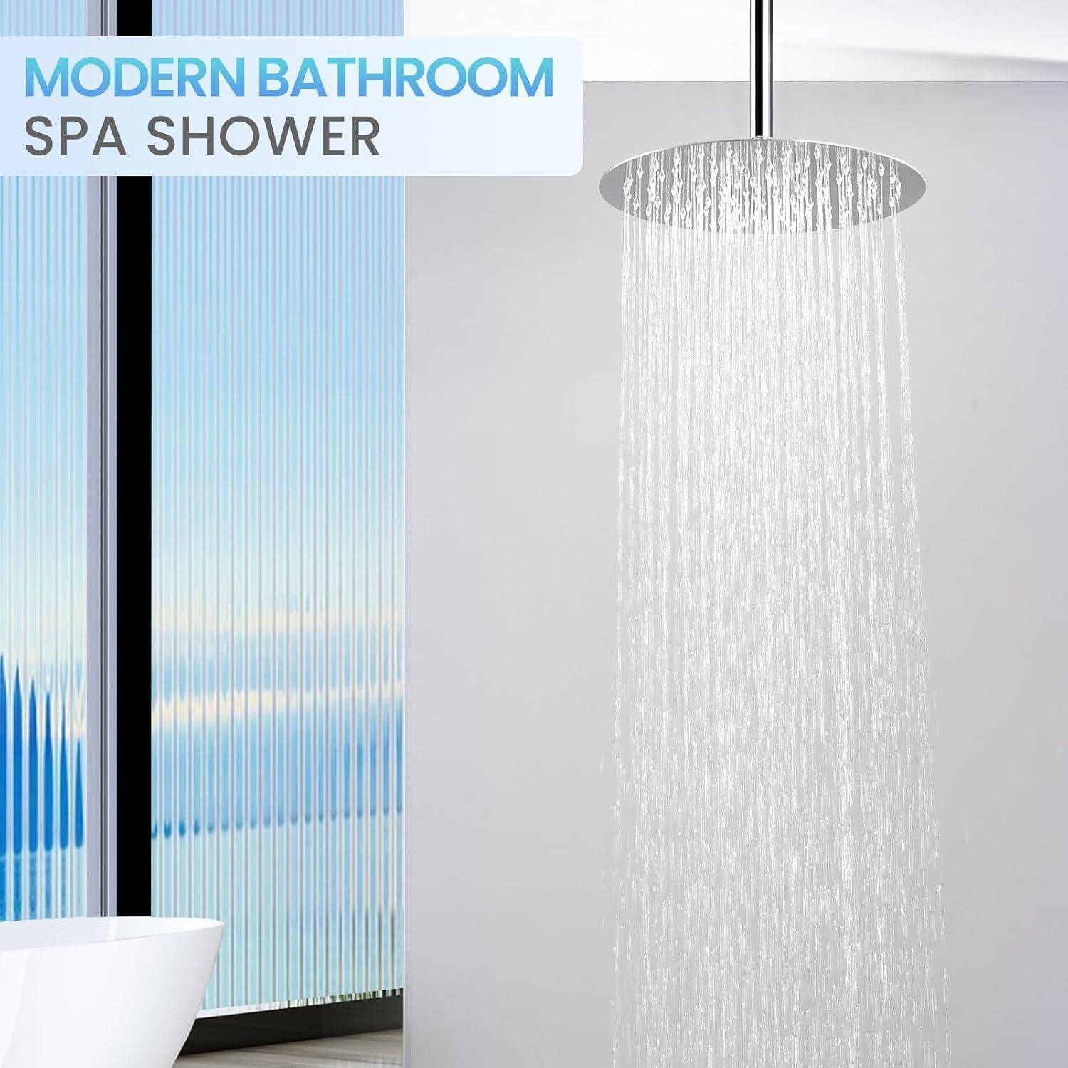30CM Rund Regendusche Duschkopf Chrom, 12 Zoll Wasserfall Duschkopf Wassersparend, Ganzmetall-Edelstahl 304, Decken Regenduschköpfe mit 120