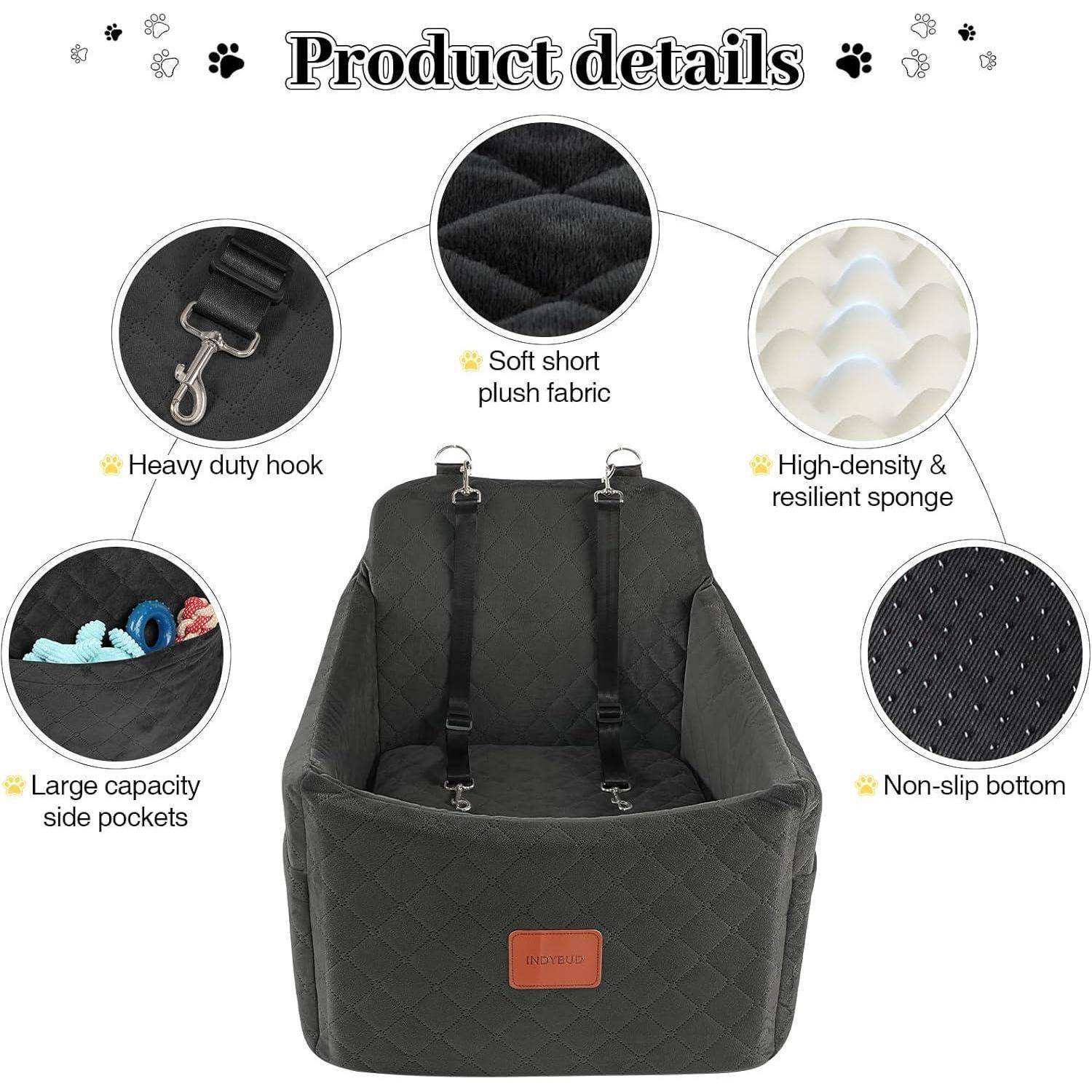 Hunde Autositz für kleine bis mittlere Hunde, Memory Foam erhöhte Kissen Hundeautositz,abnehmbar und waschbar Haustier tragbare Autositz mit 2 Clip-