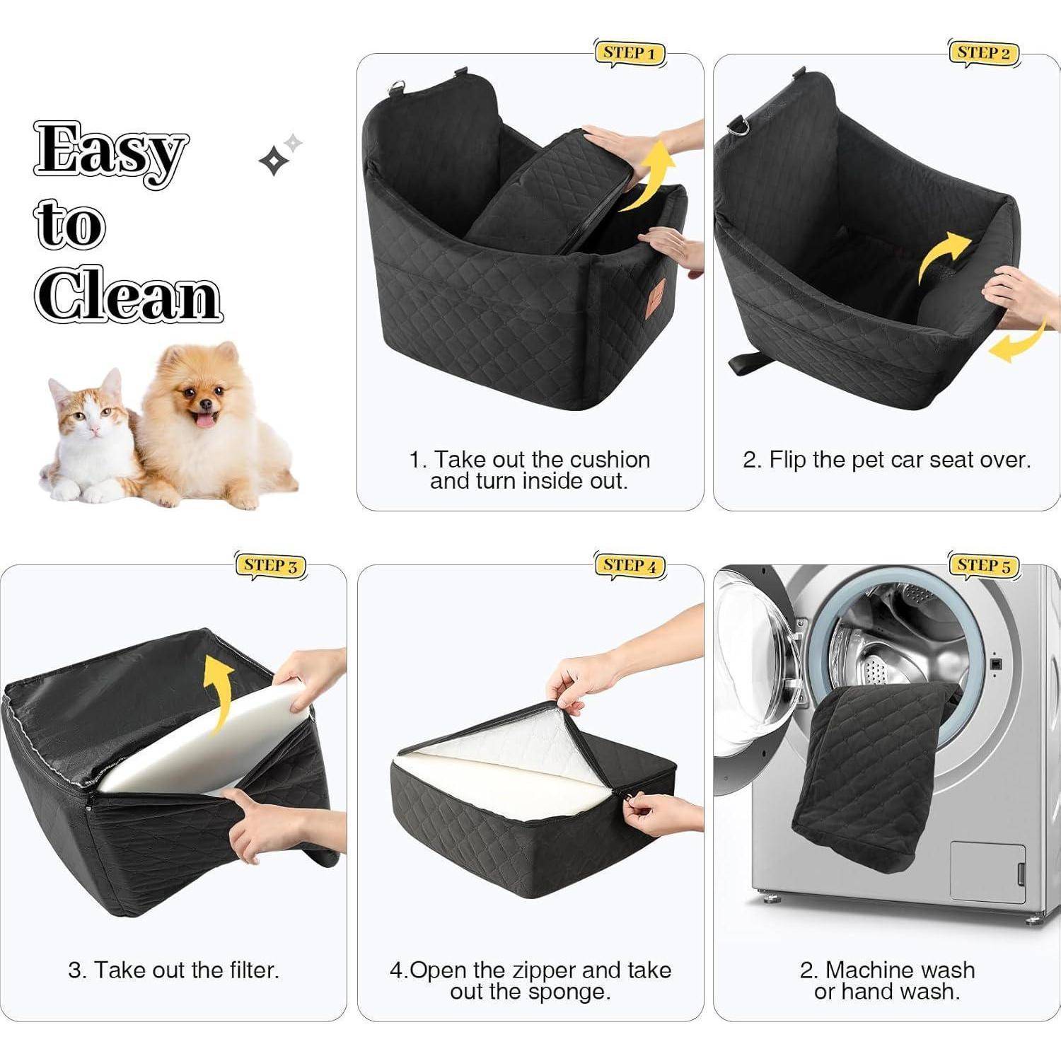 Hunde Autositz für kleine bis mittlere Hunde, Memory Foam erhöhte Kissen Hundeautositz,abnehmbar und waschbar Haustier tragbare Autositz mit 2 Clip-