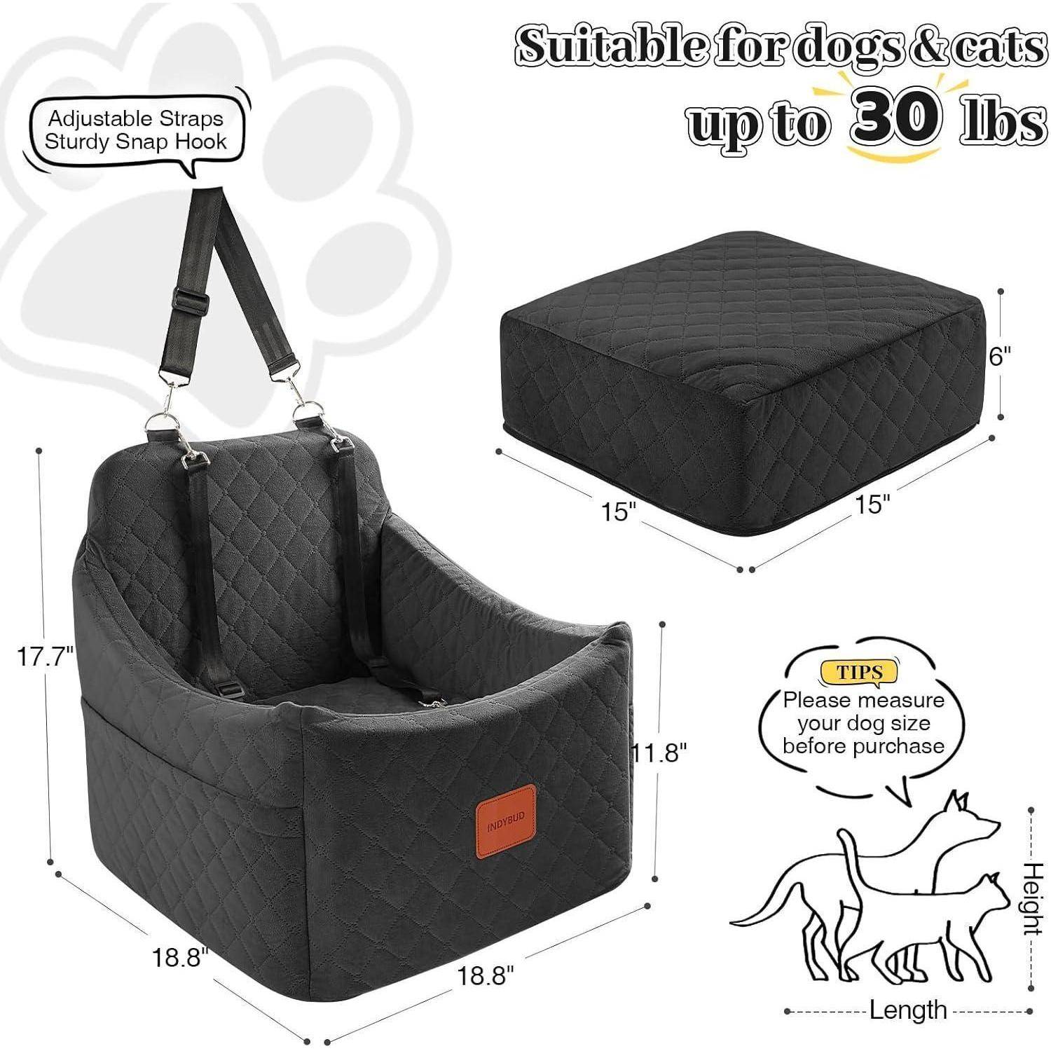 Hunde Autositz für kleine bis mittlere Hunde, Memory Foam erhöhte Kissen Hundeautositz,abnehmbar und waschbar Haustier tragbare Autositz mit 2 Clip-