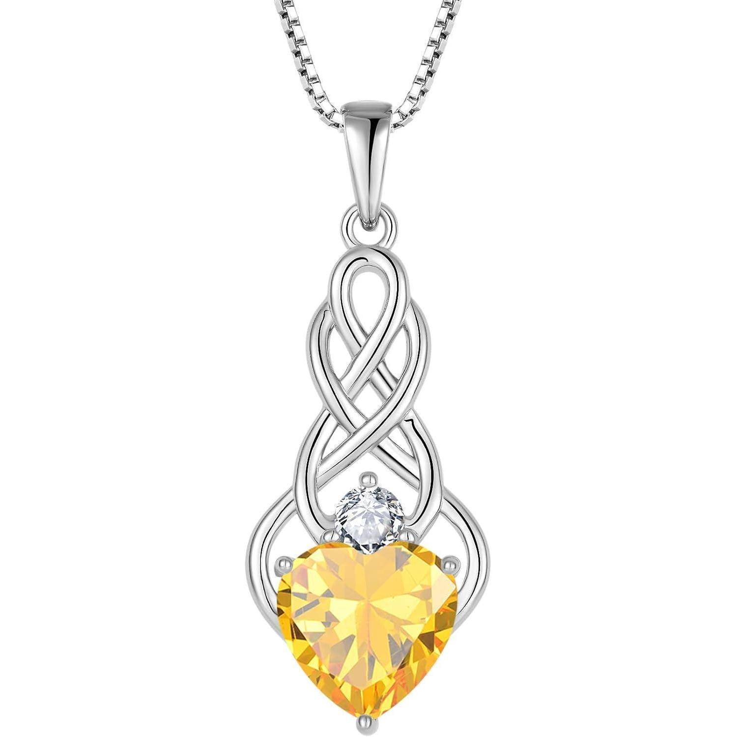 FJ Unendlichkeit Keltischer Knoten Kette Damen 925 Sterling Silber Geburtsstein Anhänger Irischer Glücksschmuck Geschenke für Frauen Mutter Freundi