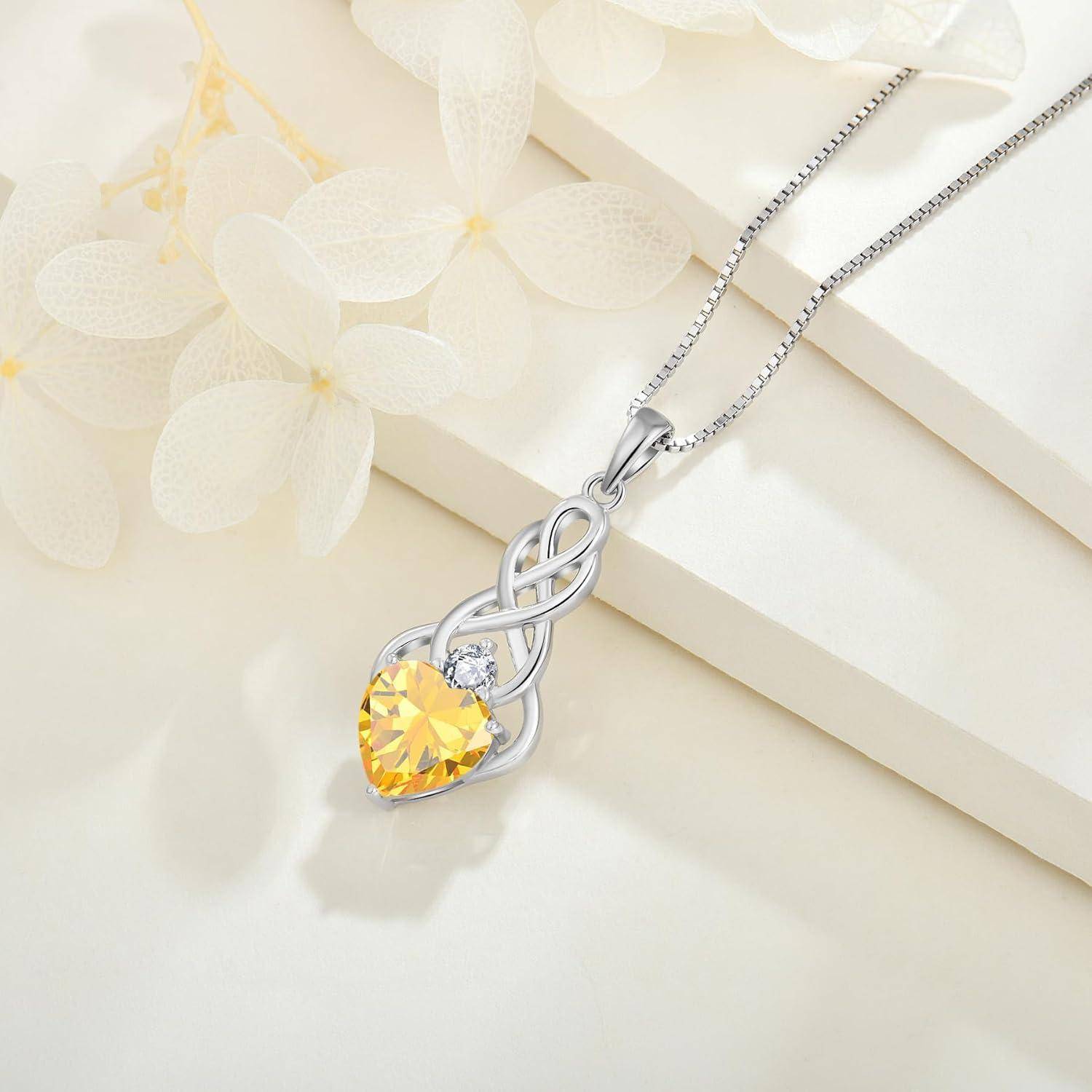 FJ Unendlichkeit Keltischer Knoten Kette Damen 925 Sterling Silber Geburtsstein Anhänger Irischer Glücksschmuck Geschenke für Frauen Mutter Freundi