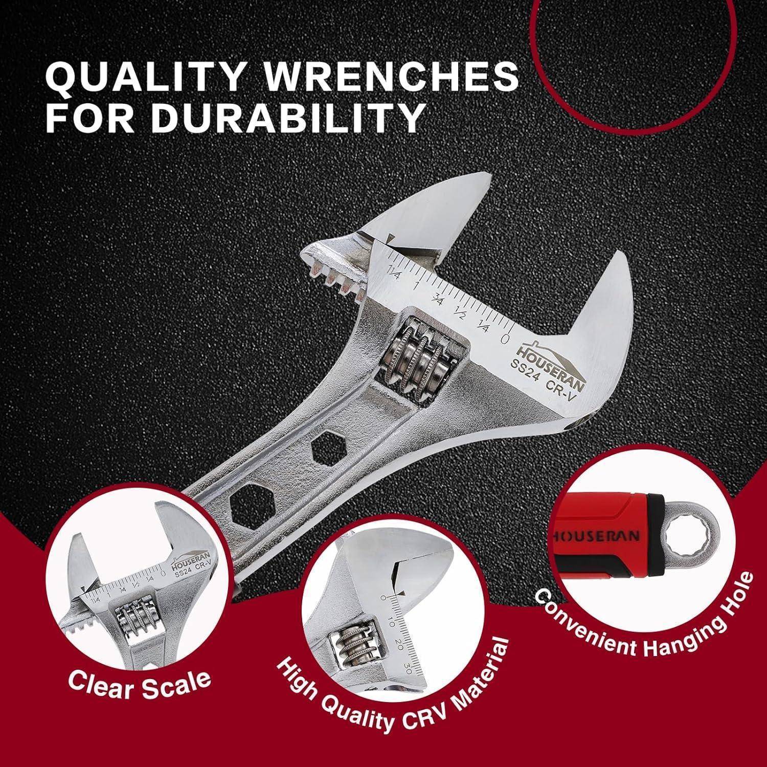HOUSERAN Schraubenschlüssel 260 mm Rollgabelschlüssel, Verstellbarer Schraubenschlüssel aus Cr-V Stahl und Einmaulschlüssel für Heimwerker, DIY,