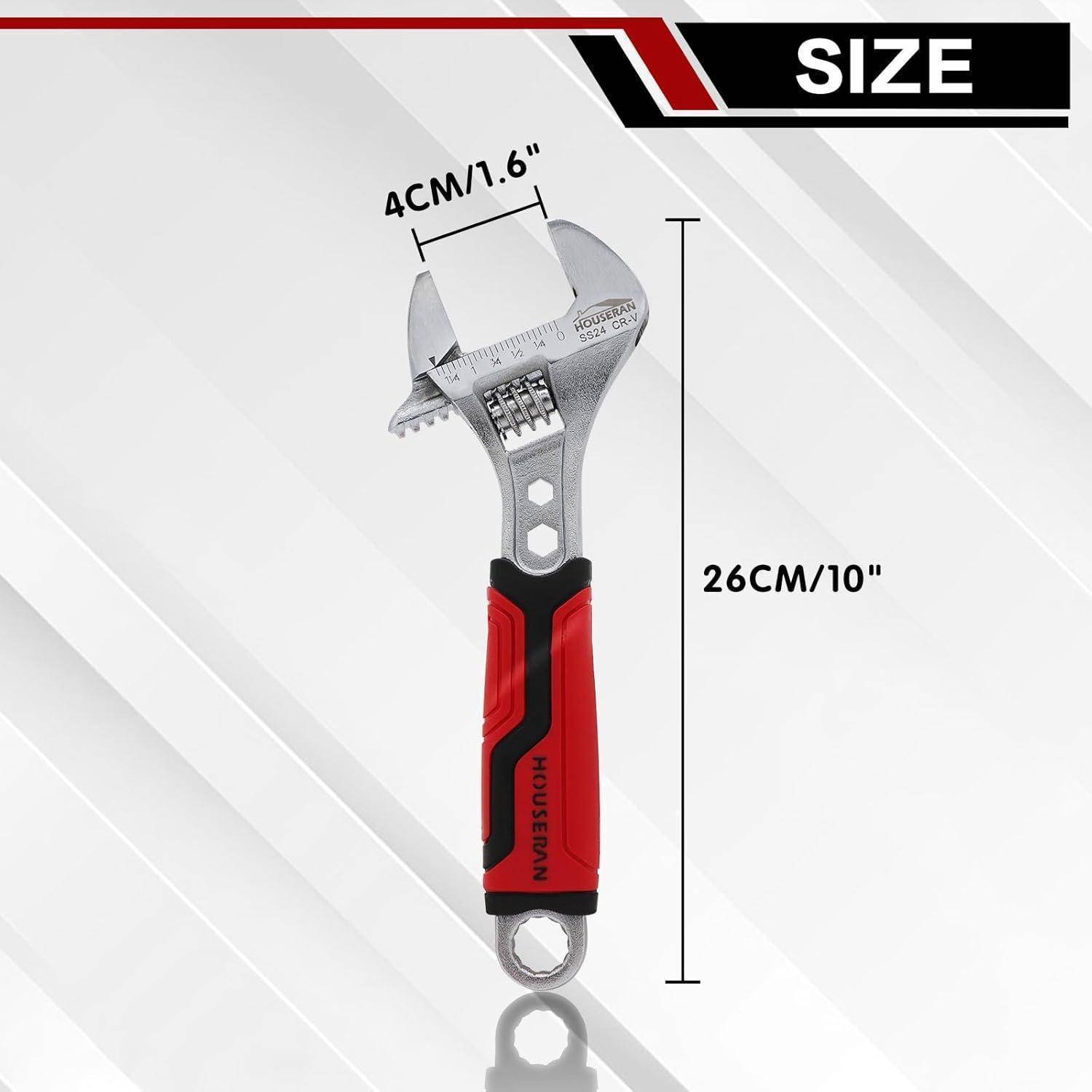 HOUSERAN Schraubenschlüssel 260 mm Rollgabelschlüssel, Verstellbarer Schraubenschlüssel aus Cr-V Stahl und Einmaulschlüssel für Heimwerker, DIY,