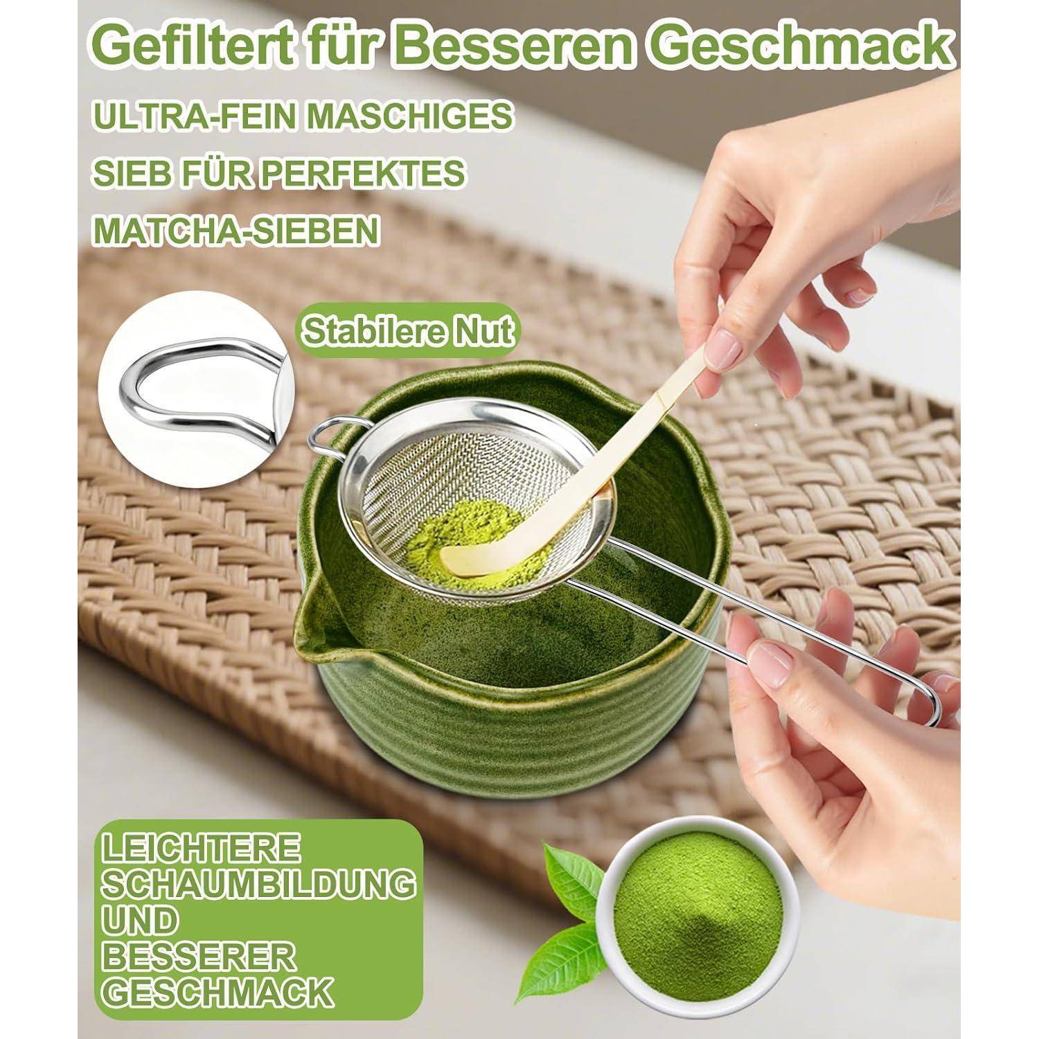 JBER Matcha Set 7 Teiliges, Matcha Tea Set - Bambus Matcha Besen, Matcha Schale mit Ausgießer, Sieb, Besenhalter &amp; Zubehör, Perfekt für Matcha-Lieb