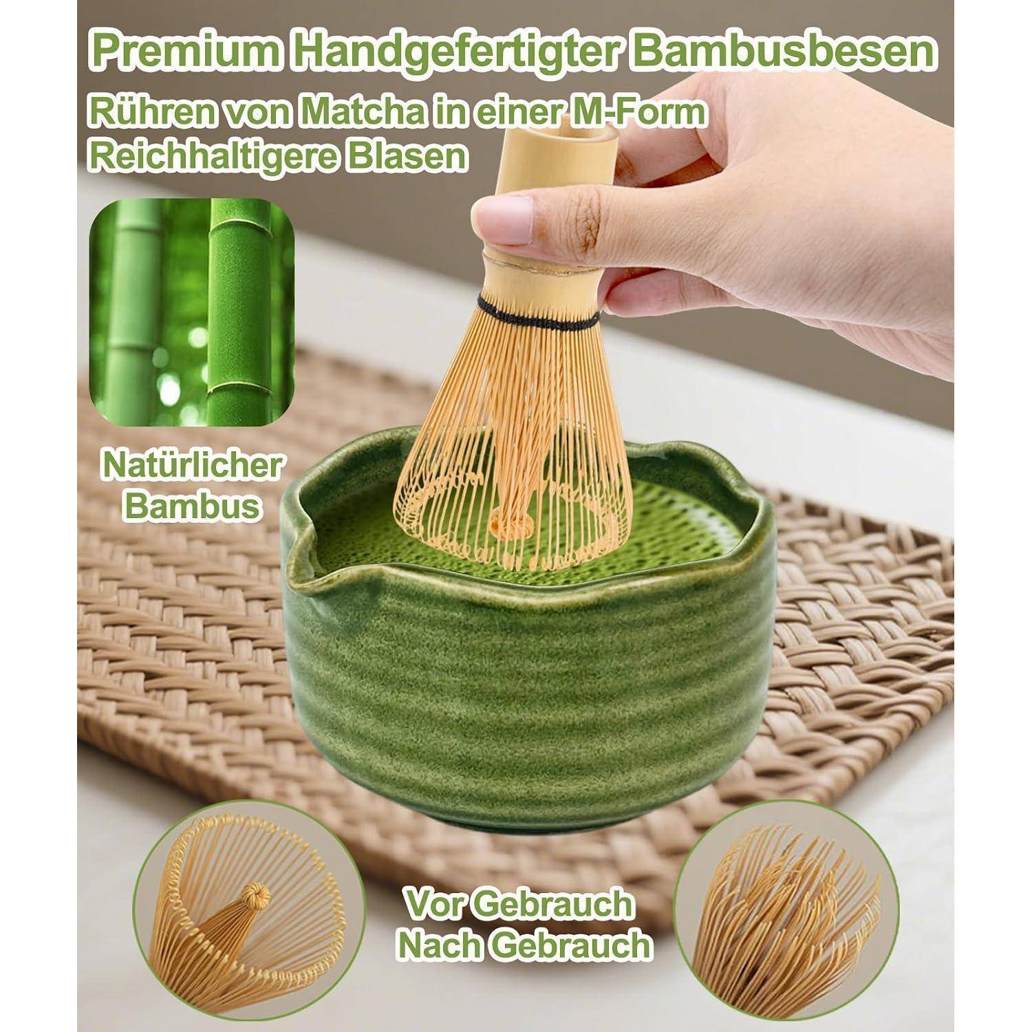 JBER Matcha Set 7 Teiliges, Matcha Tea Set - Bambus Matcha Besen, Matcha Schale mit Ausgießer, Sieb, Besenhalter &amp; Zubehör, Perfekt für Matcha-Lieb